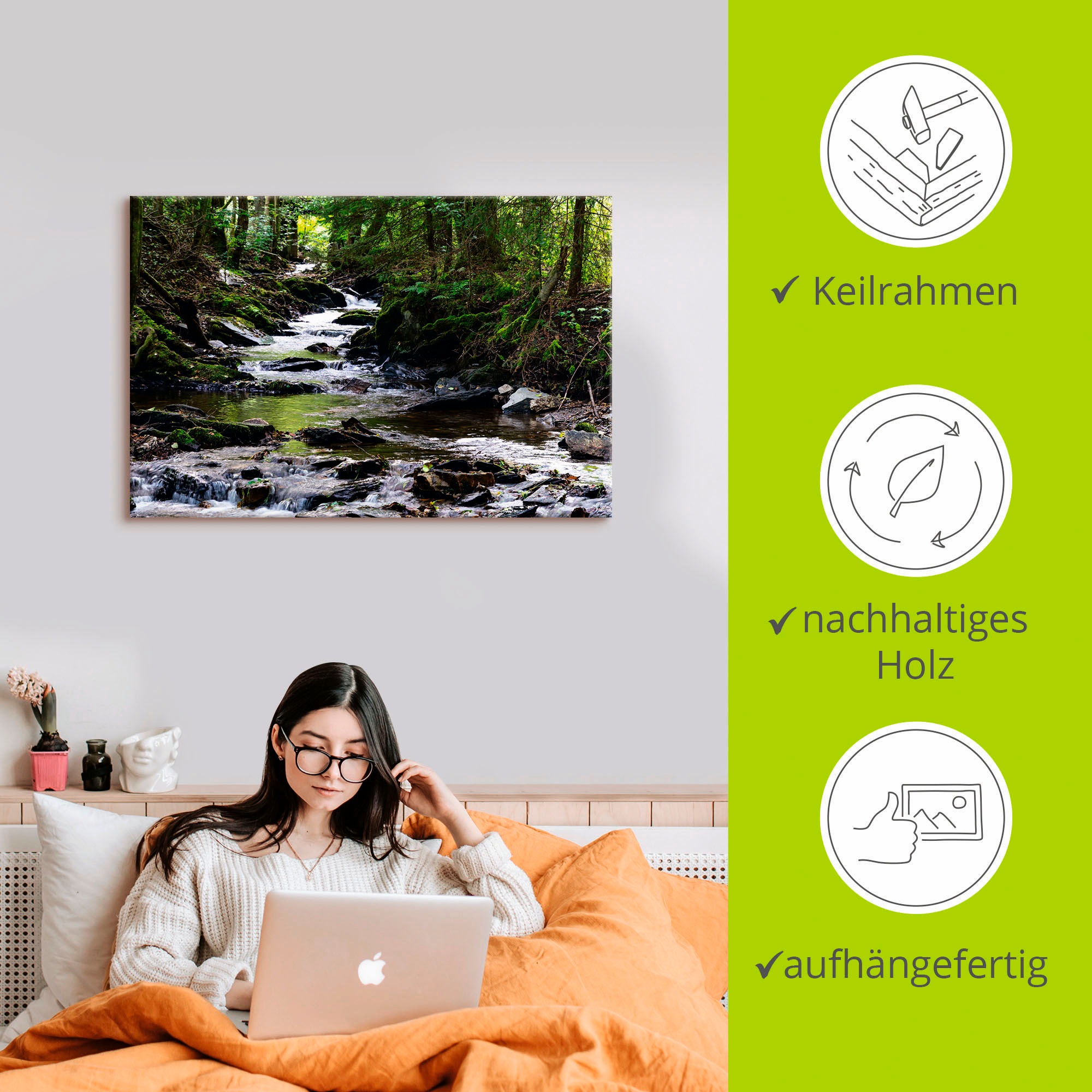 Artland Wandbild »Bachlauf im Wald«, Gewässer, (1 St.), als Alubild, Outdoorbild, Leinwandbild, Poster, Wandaufkleber