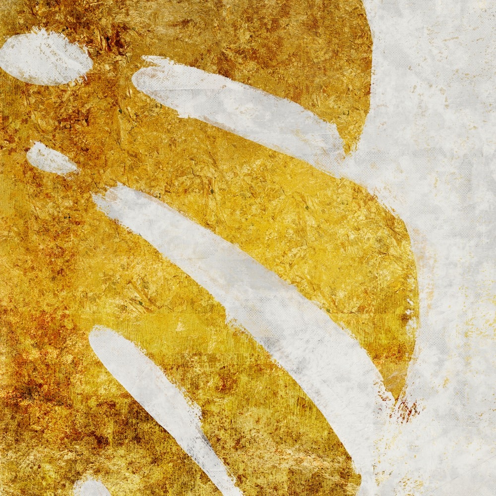 Komar Fototapete »Vlies Fototapete - Golden Monstera - Größe 300 x 250 cm« Motiv | bedruckt glatt