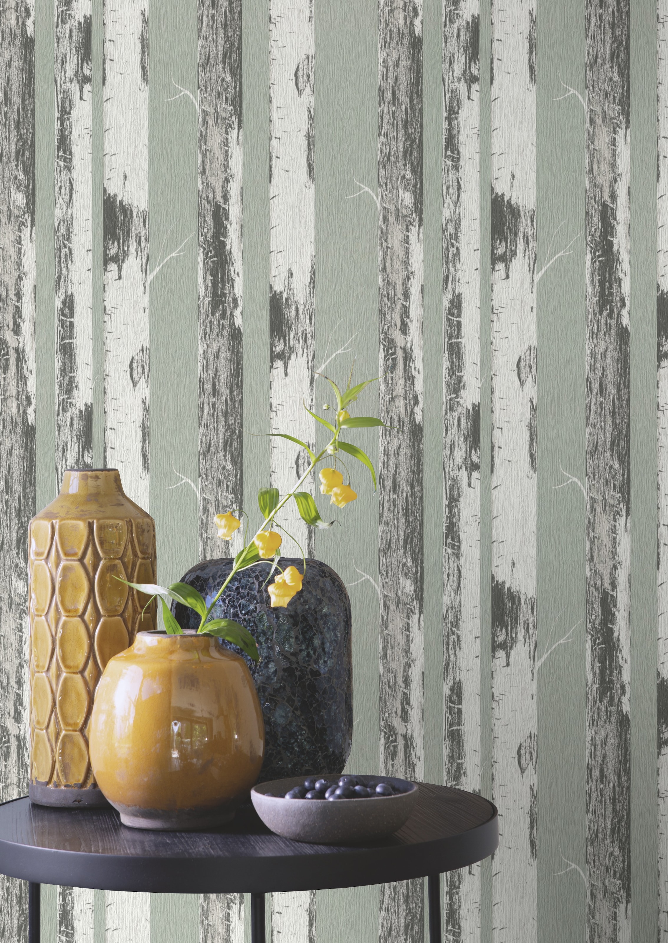 Rasch Papiertapete »mit Birkenstämmen« Holz strukturiert Birkenwald