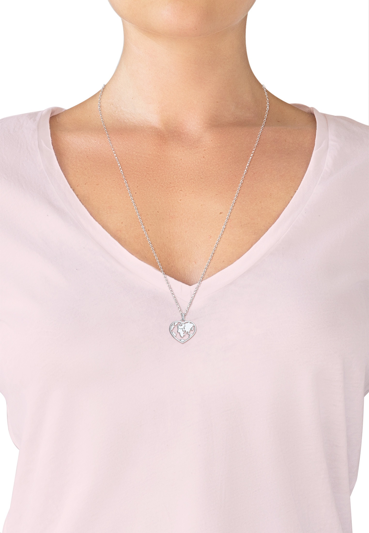 Elli Lange Kette »Halskette Herz Weltkugel Globus Erbskette Trend 925 Silber«