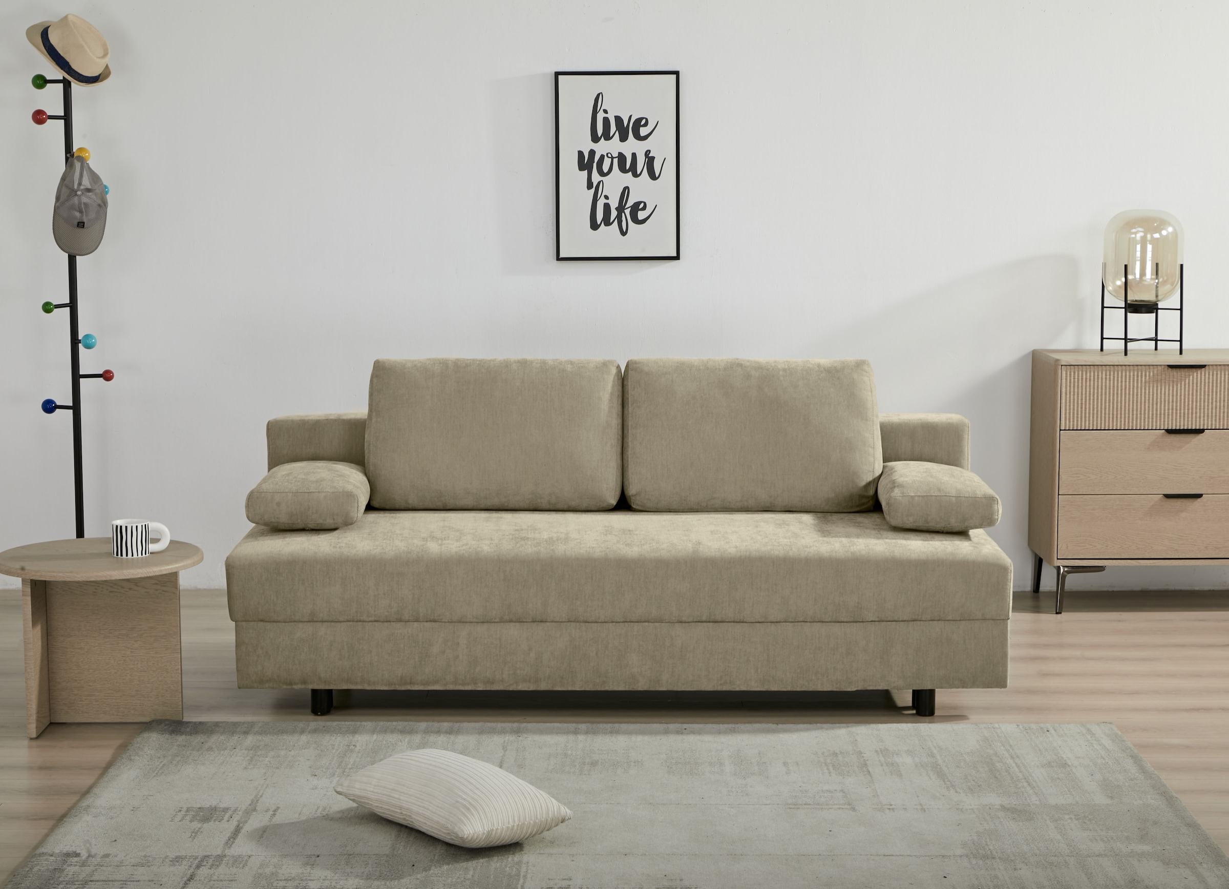 OTTO home Schlafsofa »ONNIKO, Breite: 192 cm, Liegefläche 121x192 cm, Feinstruktur-Bezug« mit Bettfunktion & Bettkasten