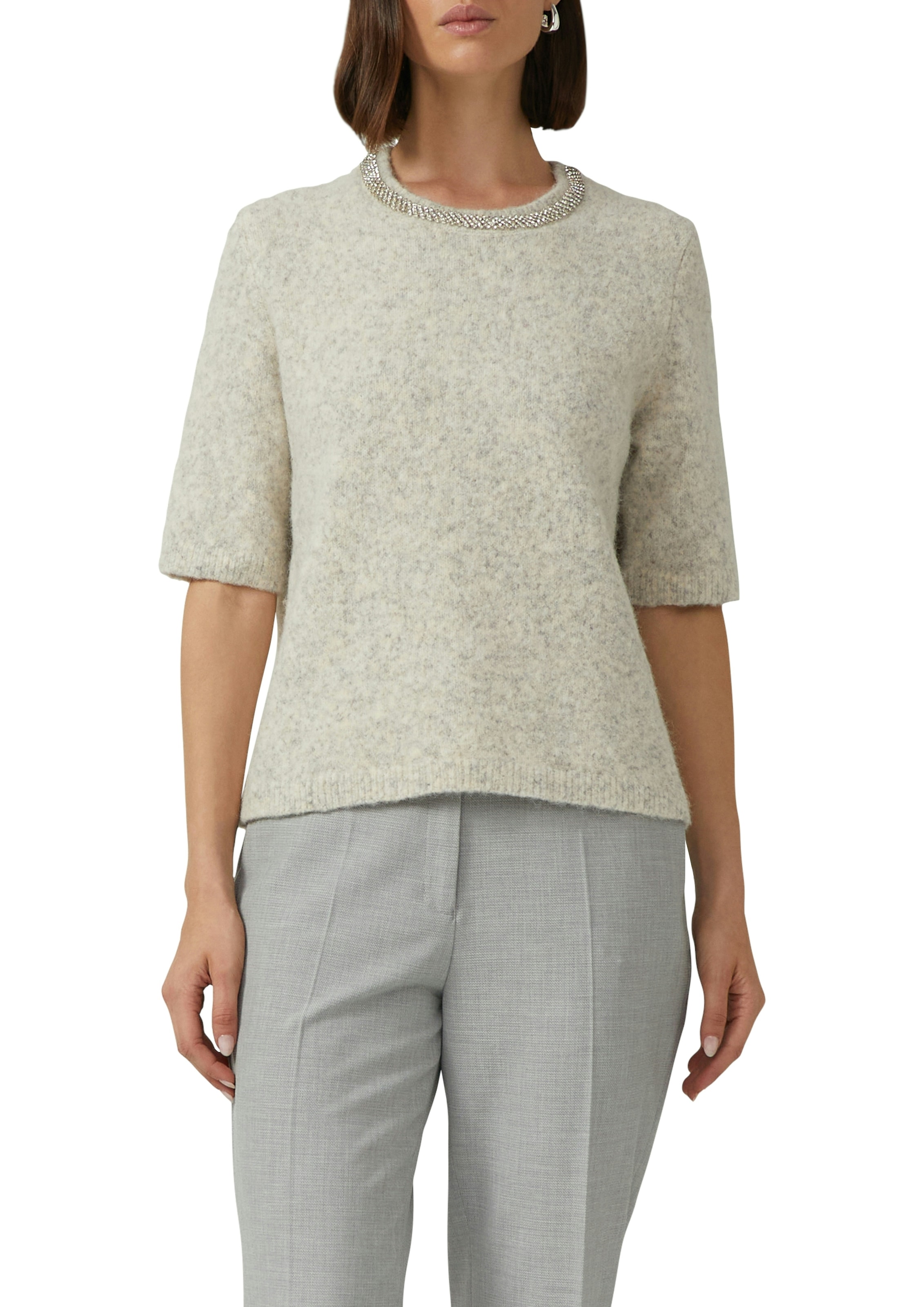 s.Oliver BLACK LABEL Strickpullover halbarm, mit Glitzersteinen besetzter Rundhals