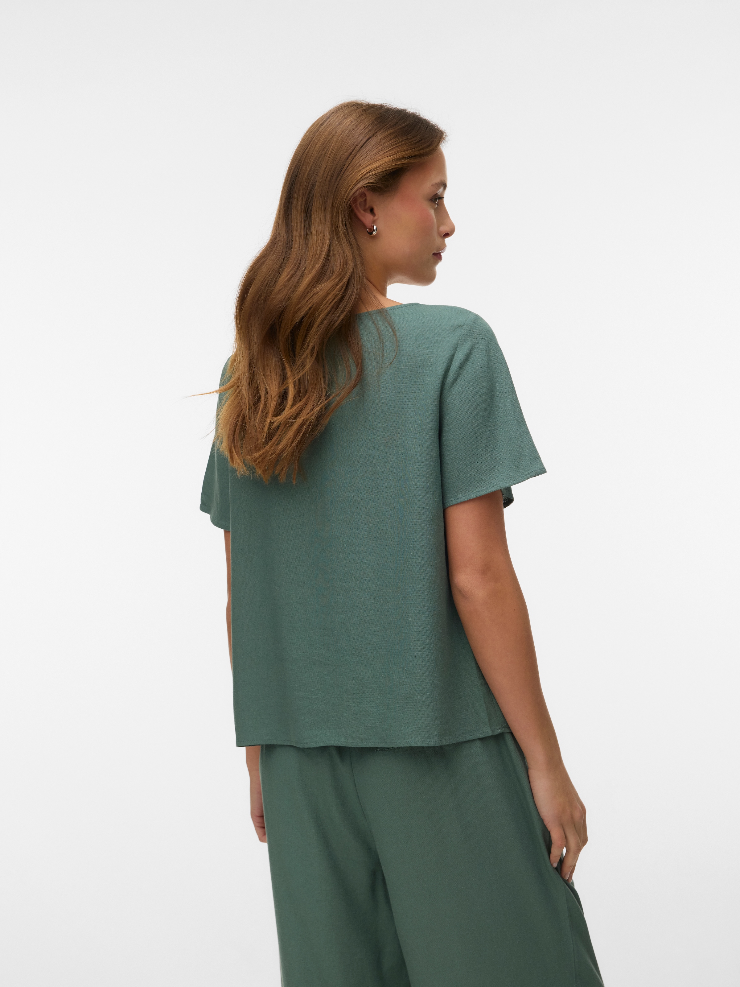 Vero Moda Blusenshirt »VMMYMILO SS O-NECK TOP WVN GA« mit Leinen