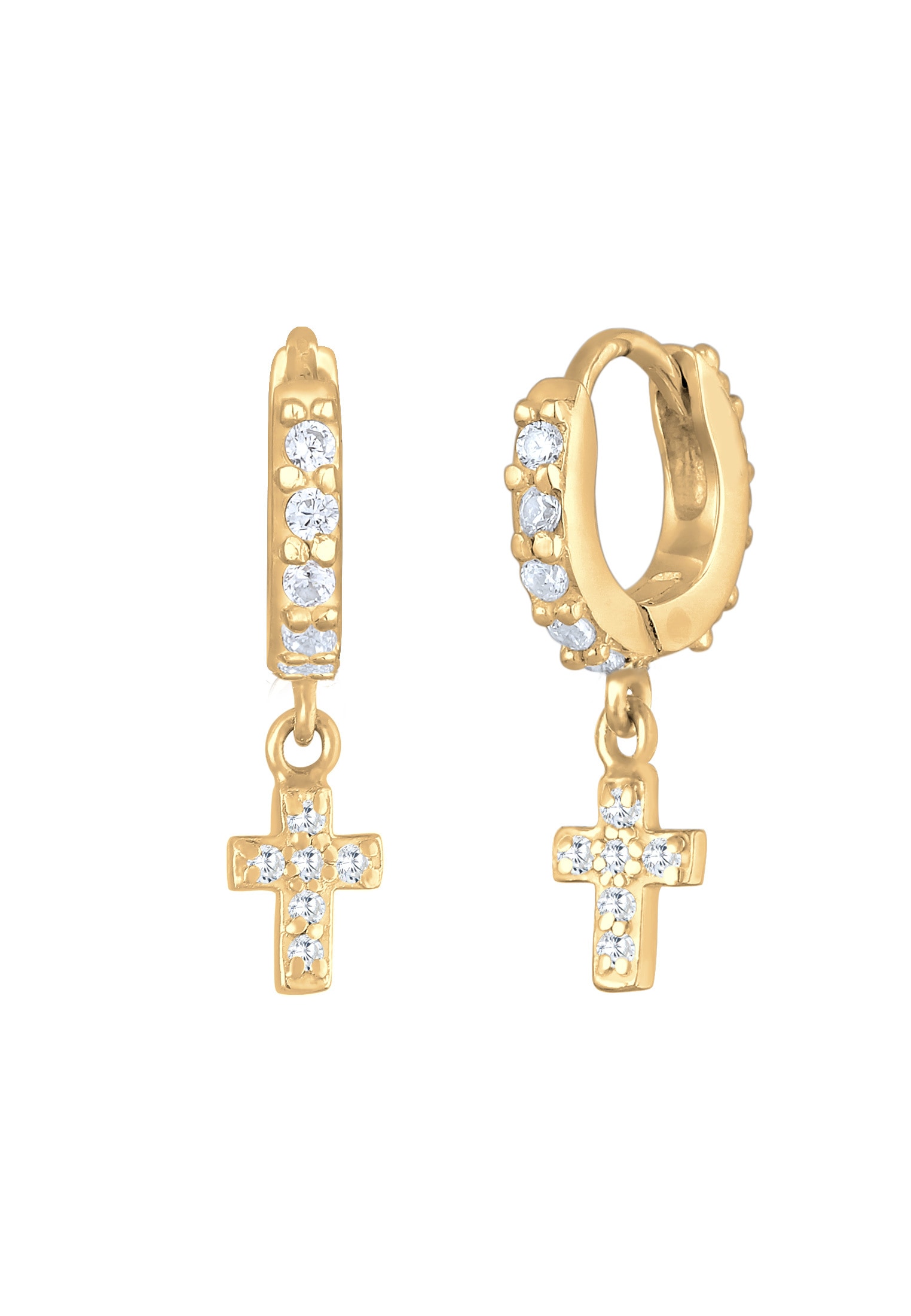 Elli Paar Creolen »Ohrringe Huggie Hoops Creolen Kreuz Zirkonia 925 Silber«