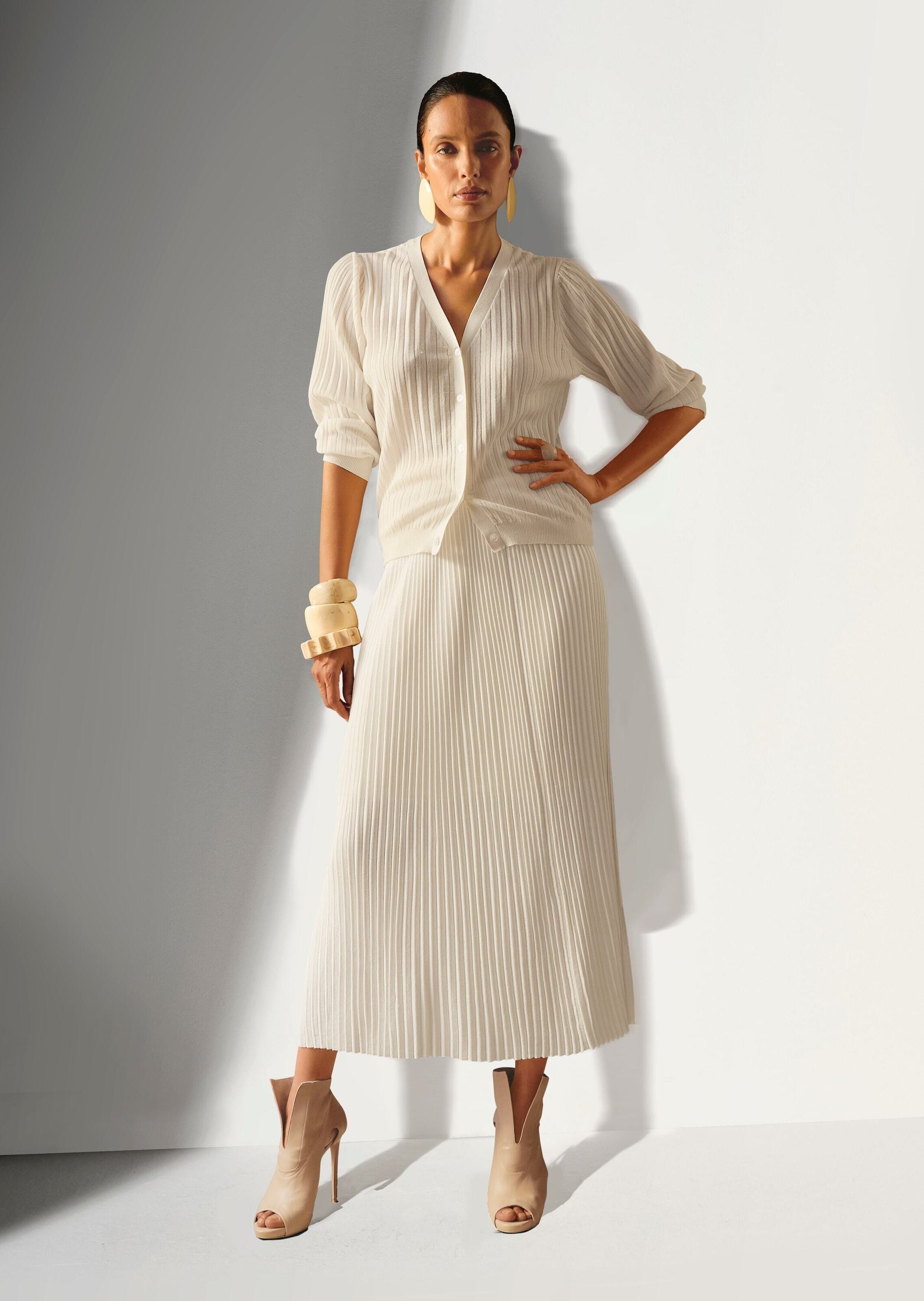 MADELEINE Strickkleid »Plissee-Rock Midi-Strickrock mit elastischem Bund, Plissee« Schlitz an der Vorderseite