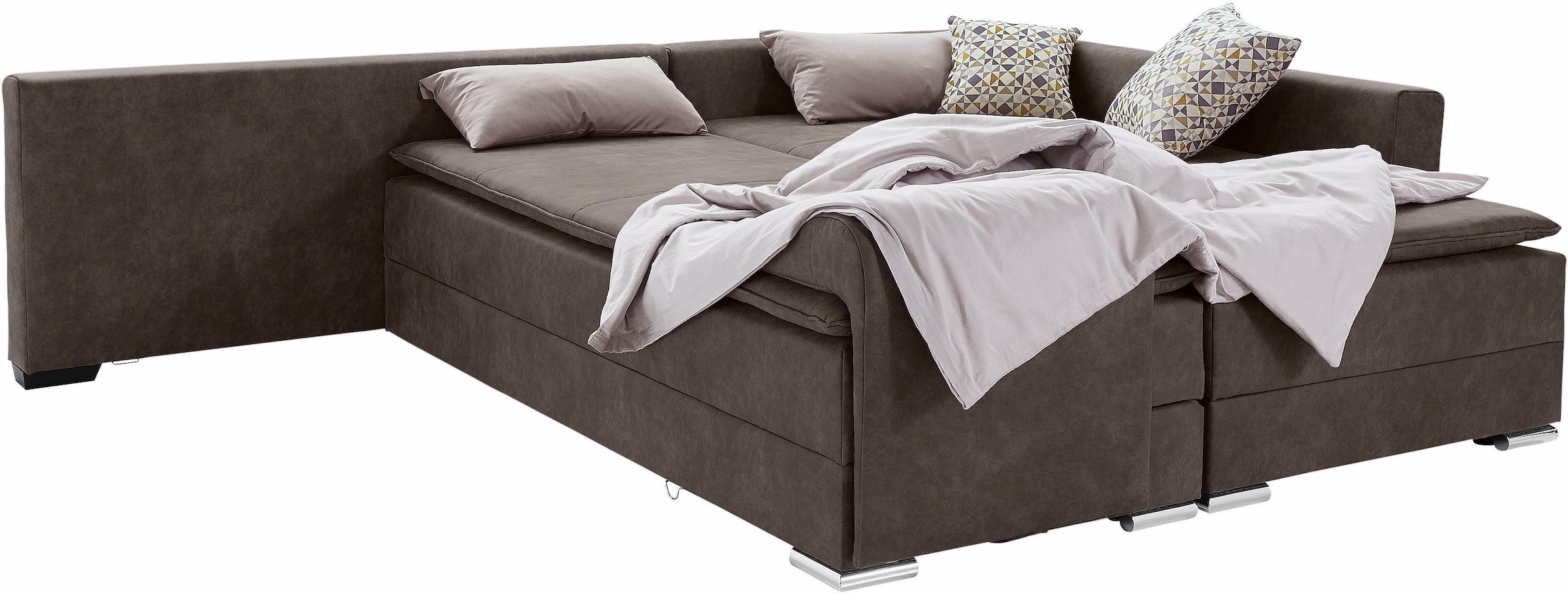 INOSIGN Ecksofa »Boxspringbett Night & Day L-Form mit Dauer-Schlaffunktion mit Armlehne«, mit Boxspring-Bettfunktion 180x200 cm und Bettkasten, Dauerschläfer!