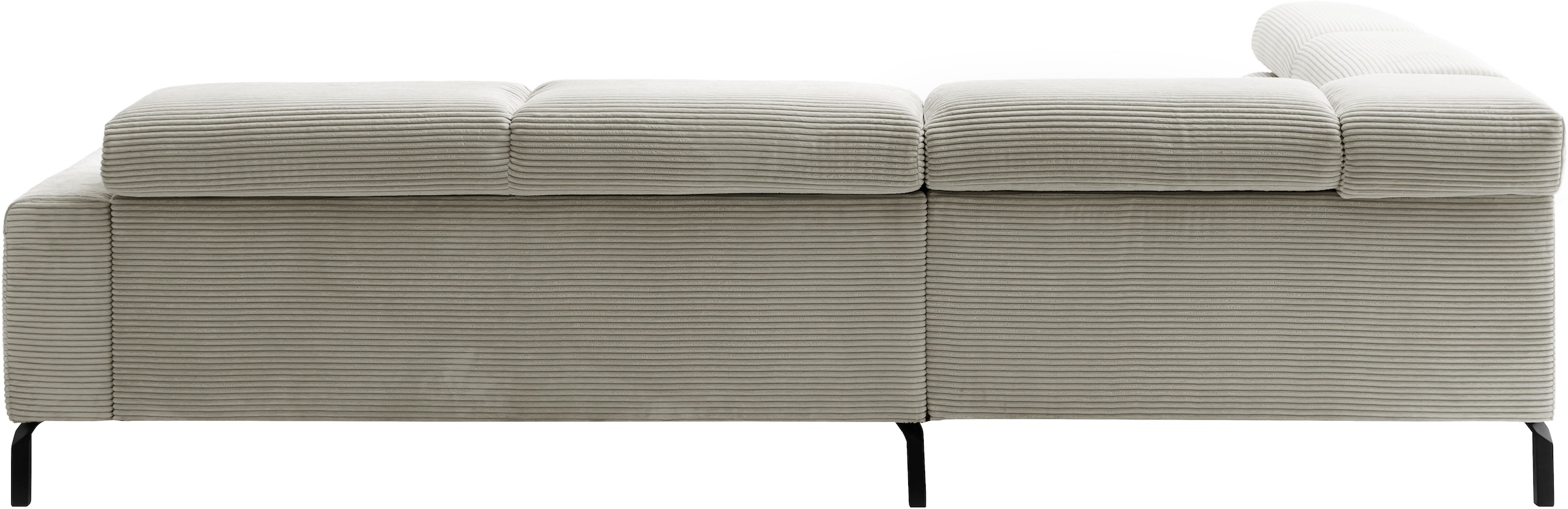 Places of Style Ecksofa »Antonelli, L-Form, inkl. Kopfteilverstellung, Breite 276 cm«, ohne Sitztiefenverstellung, in Cord, hellgrau