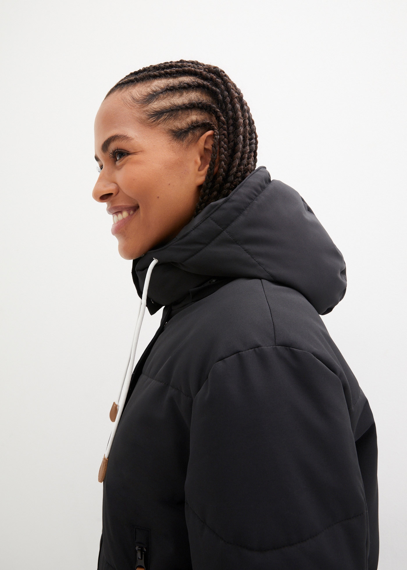 bonprix Steppmantel mit abnehmbarer Kapuze, mit Reißverschlusstaschen, Oversize-Passform