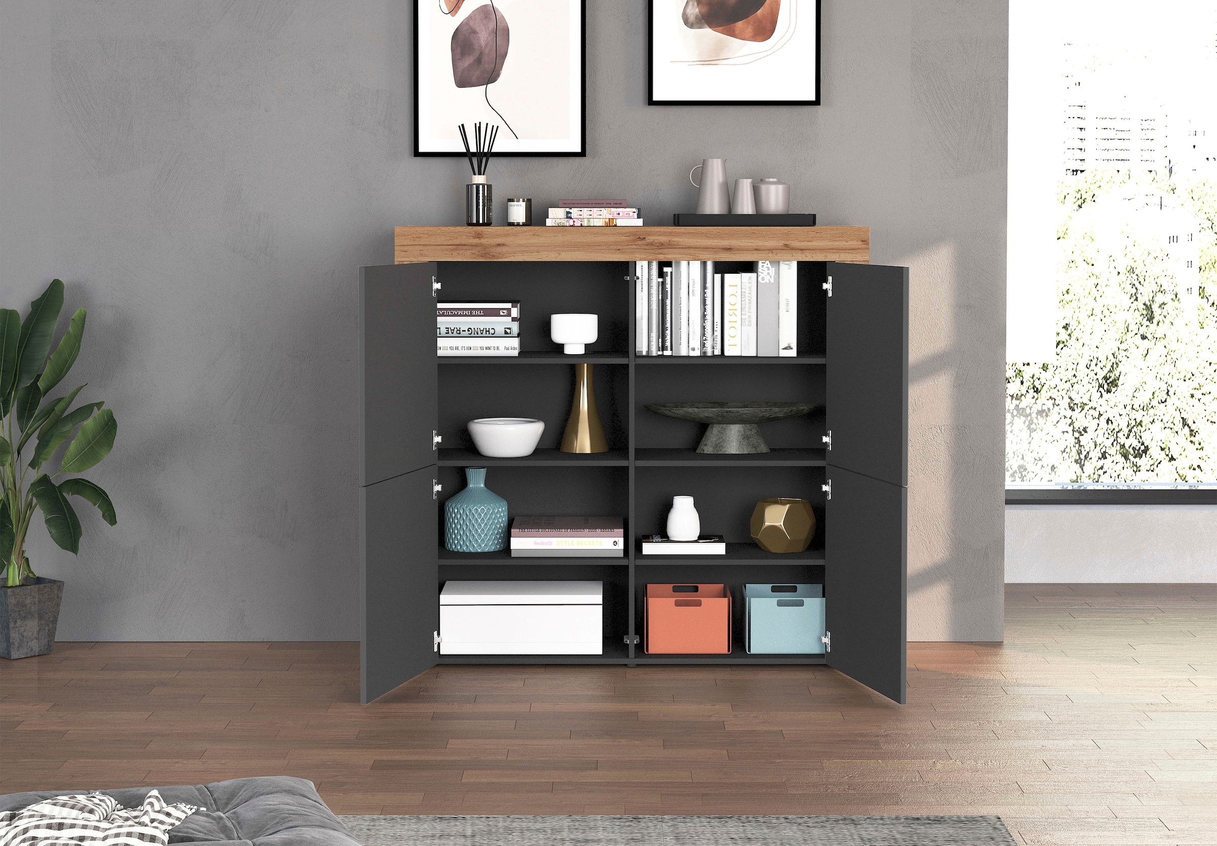 INOSIGN Highboard »CHRONOS Breite 140 cm mit 4 Türen und 8 Fächer 'Made in Italy'«, (1 St.), Hohes Sideboard, Kommode, Schrank, Grifflos mit Push to Open