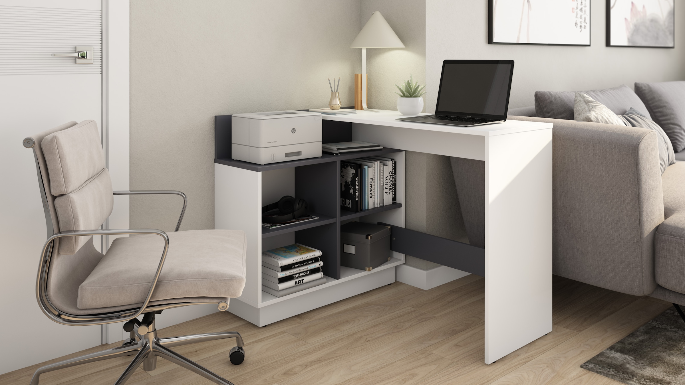 byLIVING Eckschreibtisch »Bern« platzsparender Schreibtisch, rechts und links montierbar, 102x80cm.