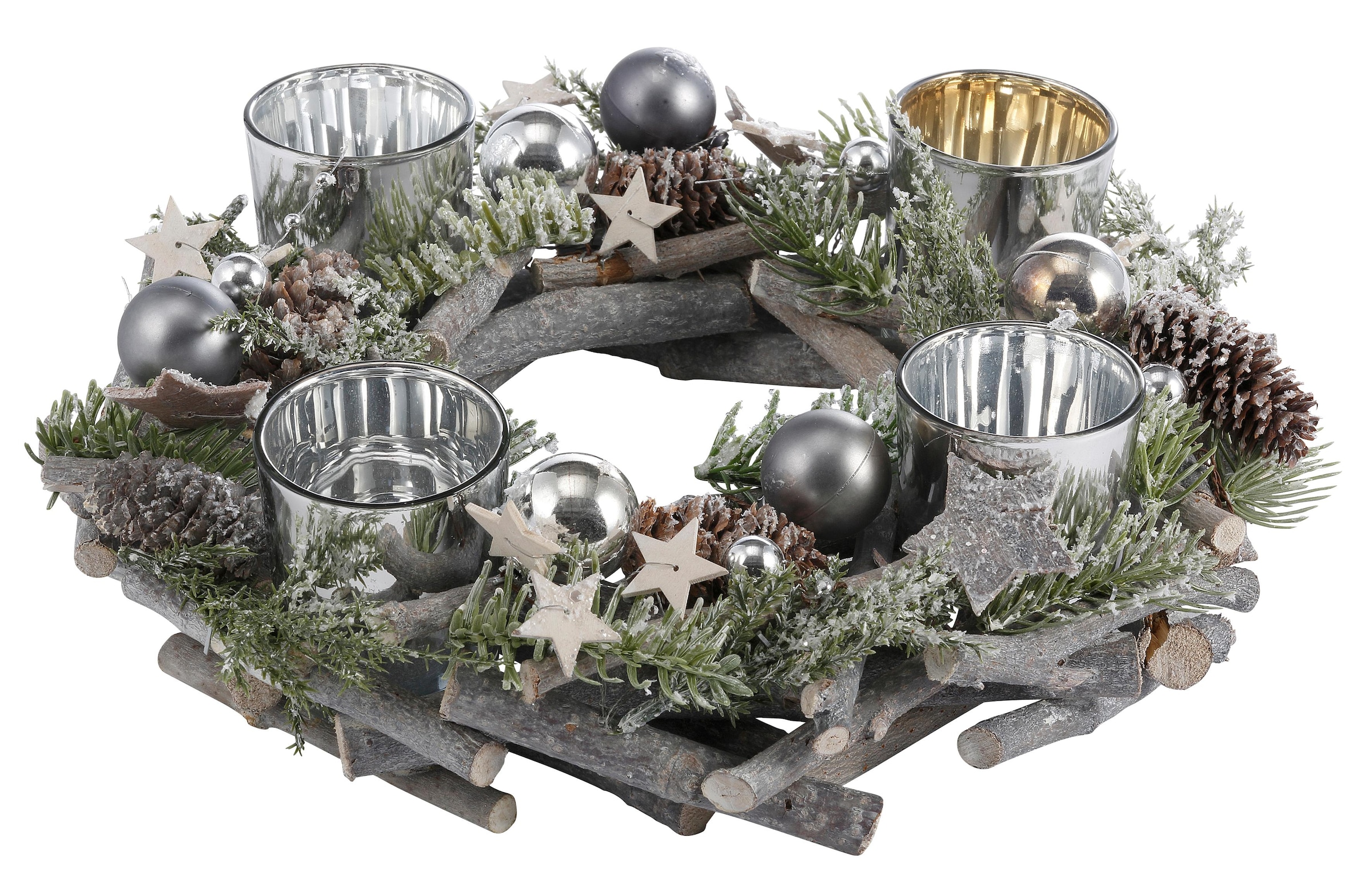 Home affaire Adventskranz »Weihnachtsdeko aus Echtholz, mit Kunstschnee und  Glitter«, Kerzenhalter für 4 Teelichter, Ø 30 cm bequem online kaufen