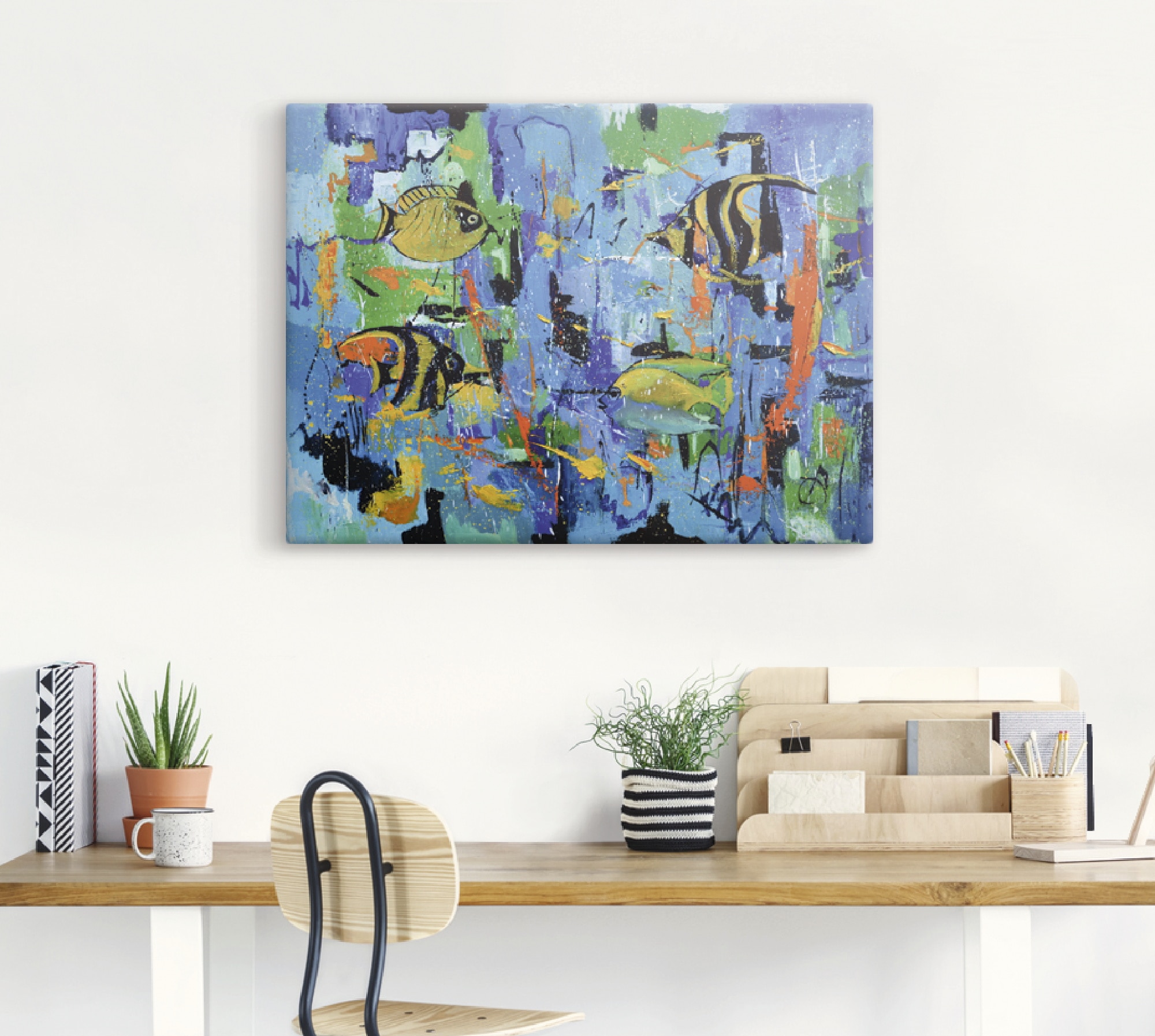 Artland Leinwandbild »Abstrakt Fische Blau«, Wassertiere, (1 St.), auf Keilrahmen gespannt