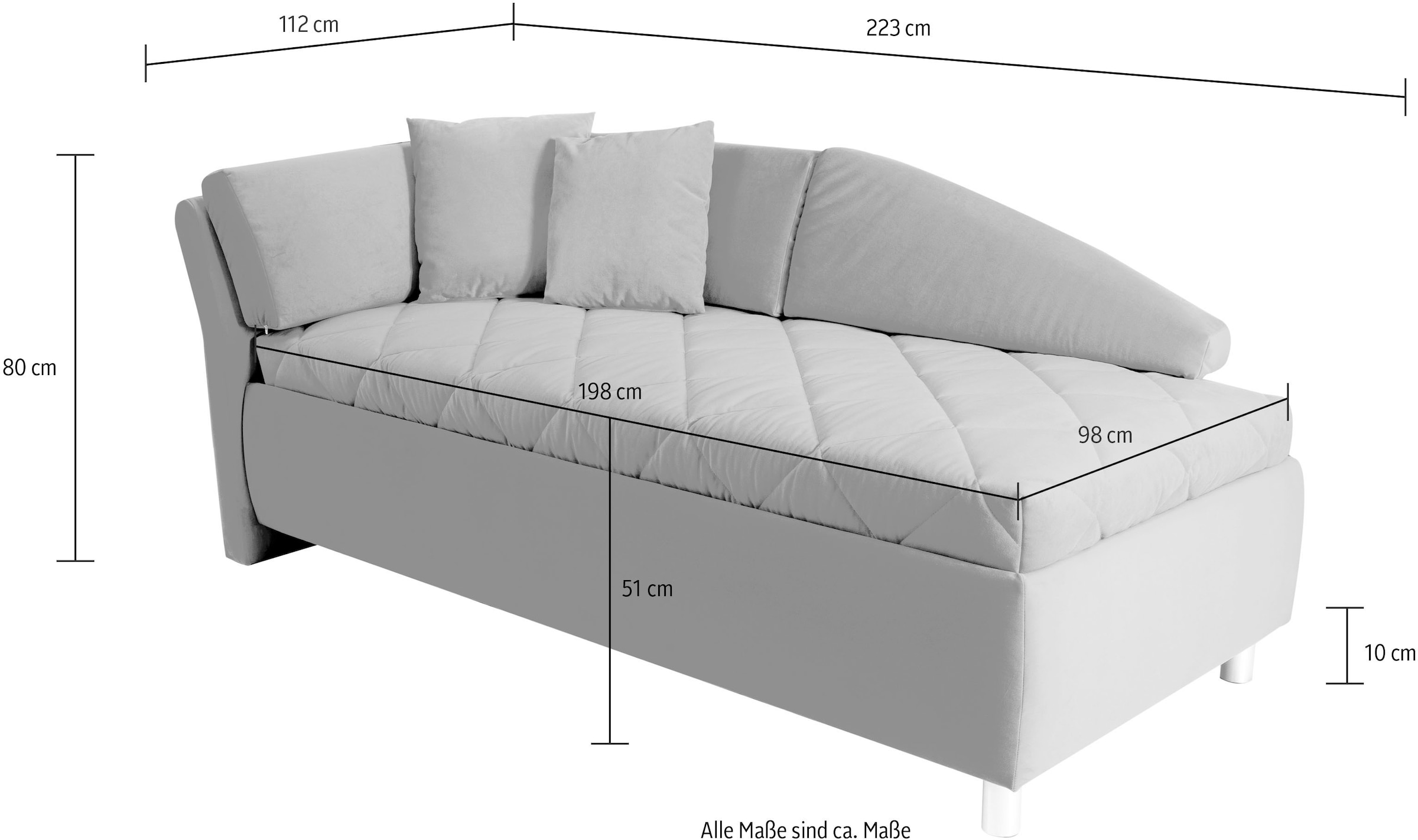 alina Schlafsofa »Lindsay«, Bettkasten, Zierkissen-Set aus: 2 Stk. 40x40cm, 1 Stk. 30x30cm