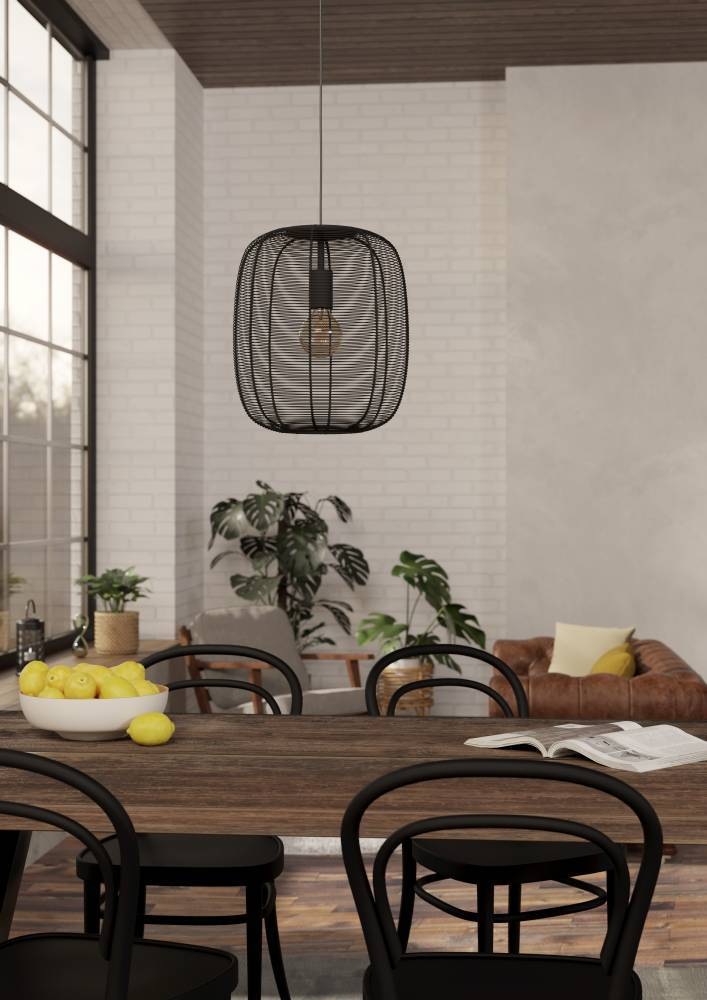 EGLO Hängeleuchte »RINROE Pendellampe, Stahl, E27, IP20, Vintage, Wohnzimmerlampe, Lampe« E27 1 Stk. Hängeleuchte, schwarz / 1 x 40W / H:110 Ø 32,5 cm / Pendelleuchte