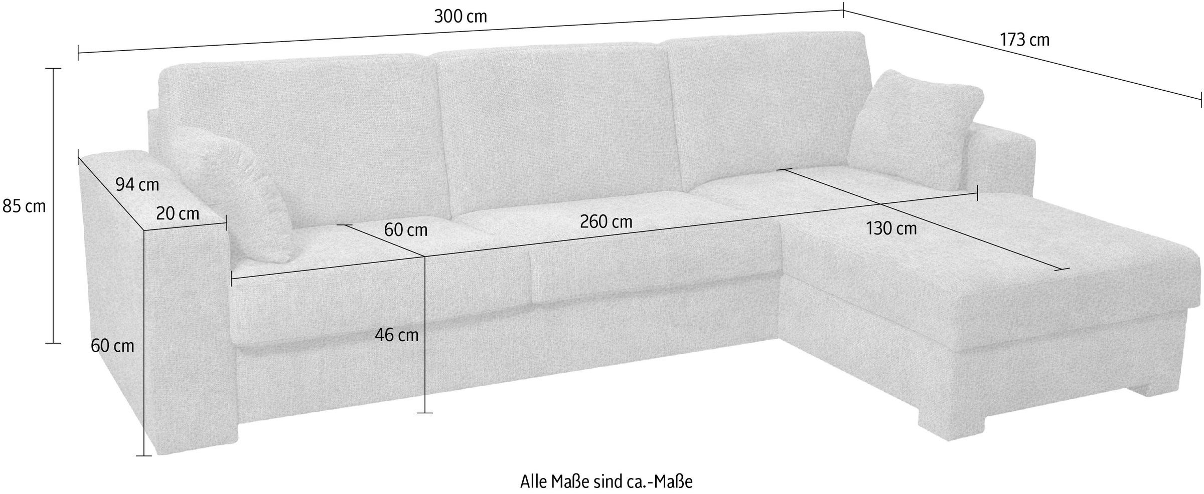 Home affaire Ecksofa Roma "L" Dauerschlaffunktion, mit Unterfederung, Matratzenhöhe 14cm, Liegemaße ca 163x198 cm, L-Form