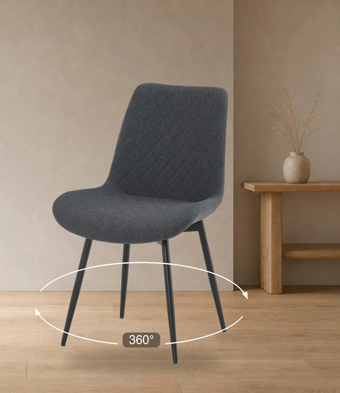 OTTO home Essgruppe »Juniper, Set, 5-tlg.« Set, 5 tlg. Tisch 140x80cm in Sinterstein-Keramikoptik mit 4 Stühlen, 360° drehbar