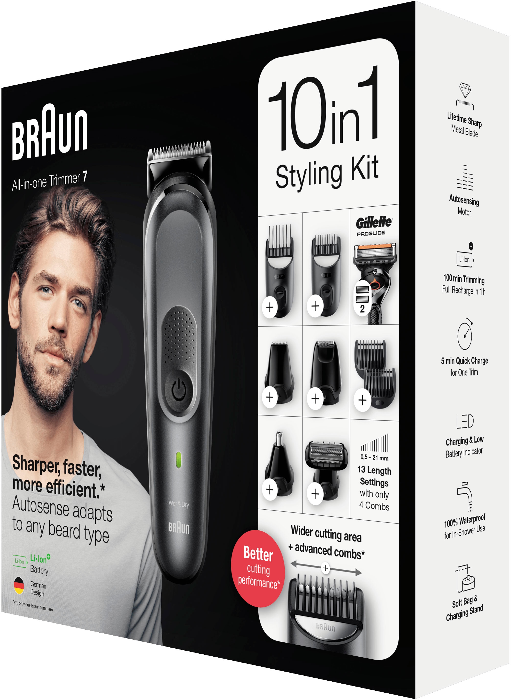 Braun Haarschneider »Multi-Grooming-Kit 7 Garantie Jahren 8 AutoSense- mit XXL MGK7321«, Technologie 3 Aufsätze