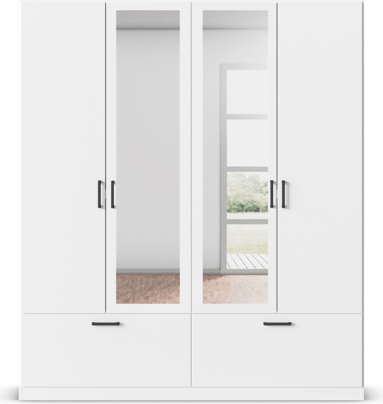 rauch Drehtürenschrank »Kleiderschrank Schrank Garderobe Wäscheschrank BARI mit Spiegel« mit Schubkästen und modernem Griff in Graumetallic MADE IN GERMANY