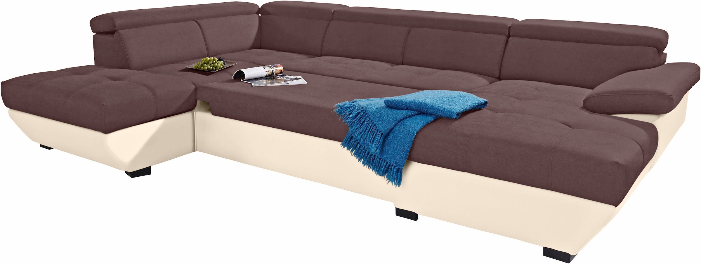 COTTA Polstergarnitur »Speedway U-Form«, (Set), Set bestehend aus: Wohnlandschaft mit Kopfteilverstellung & Hocker