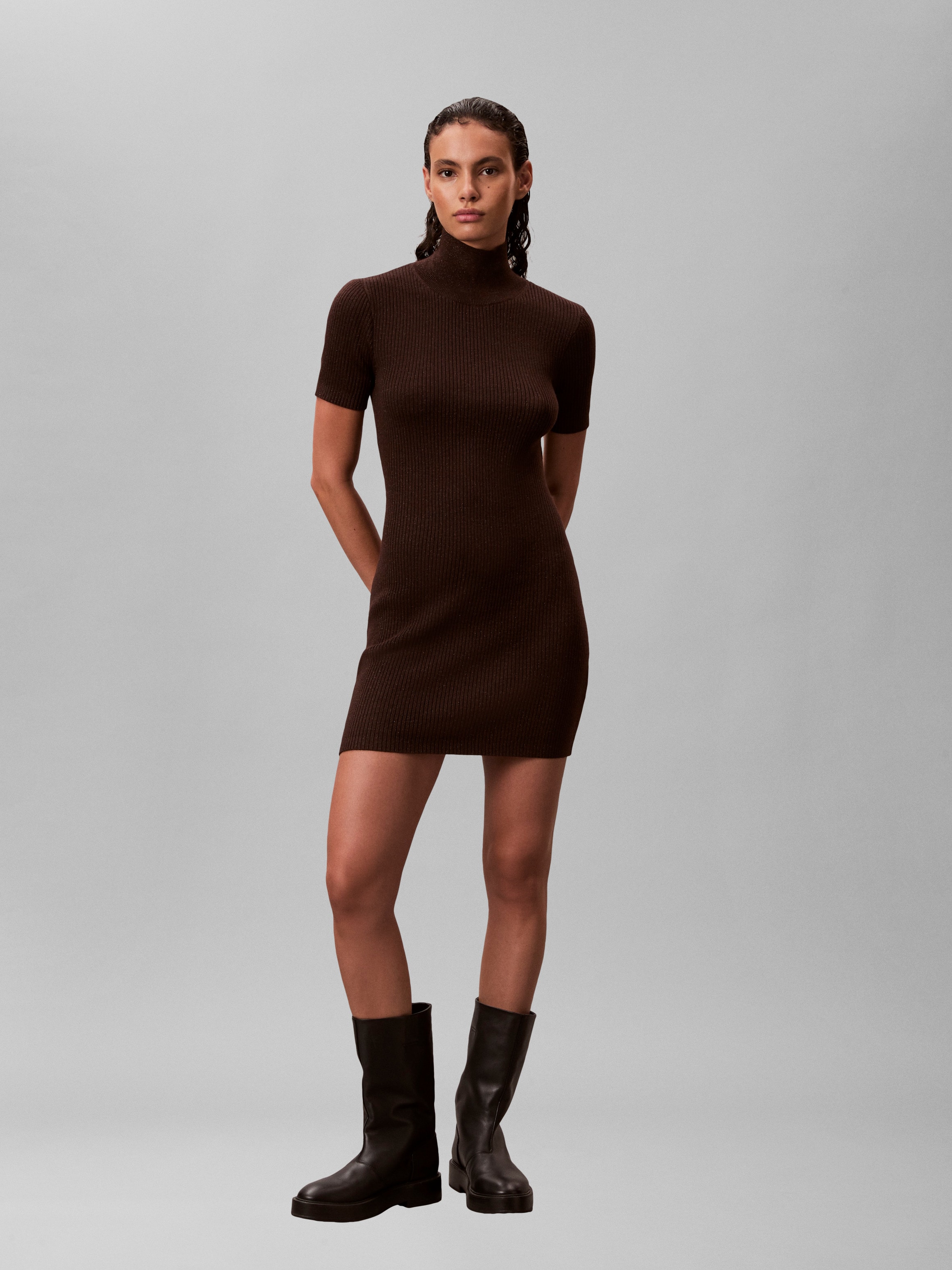 Calvin Klein Jeans Minikleid Ohne Tasche Figurbetonte Passform mit Stehkragen