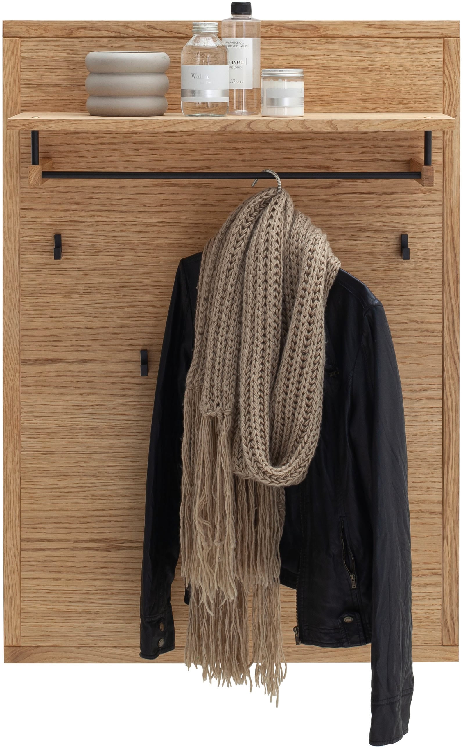 MCA living Garderobenpaneel »Araya Garderobenpaneel, Wandpaneel, Flurgarderobe, Breite 79 cm« Set, 1 Stück, 1 Stk. tlg. Aufhänger,Paneel,Kleiderstange,Wandregal,5x Kleiderhaken,FSC-mi