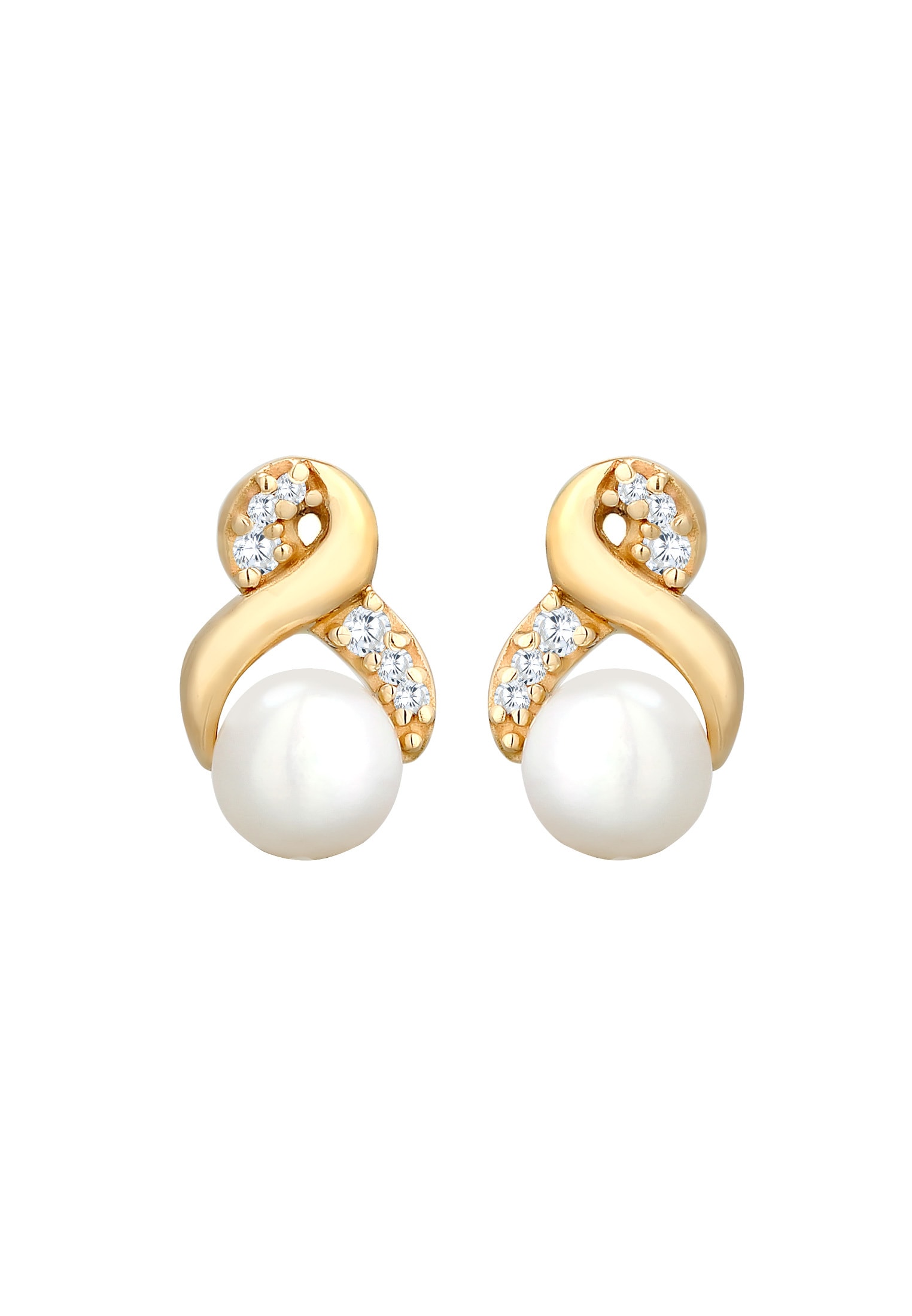 Elli Premium Paar Ohrstecker »Ohrringe Infinity Zirkonia Süßwasserperle 585 Gelbgold«
