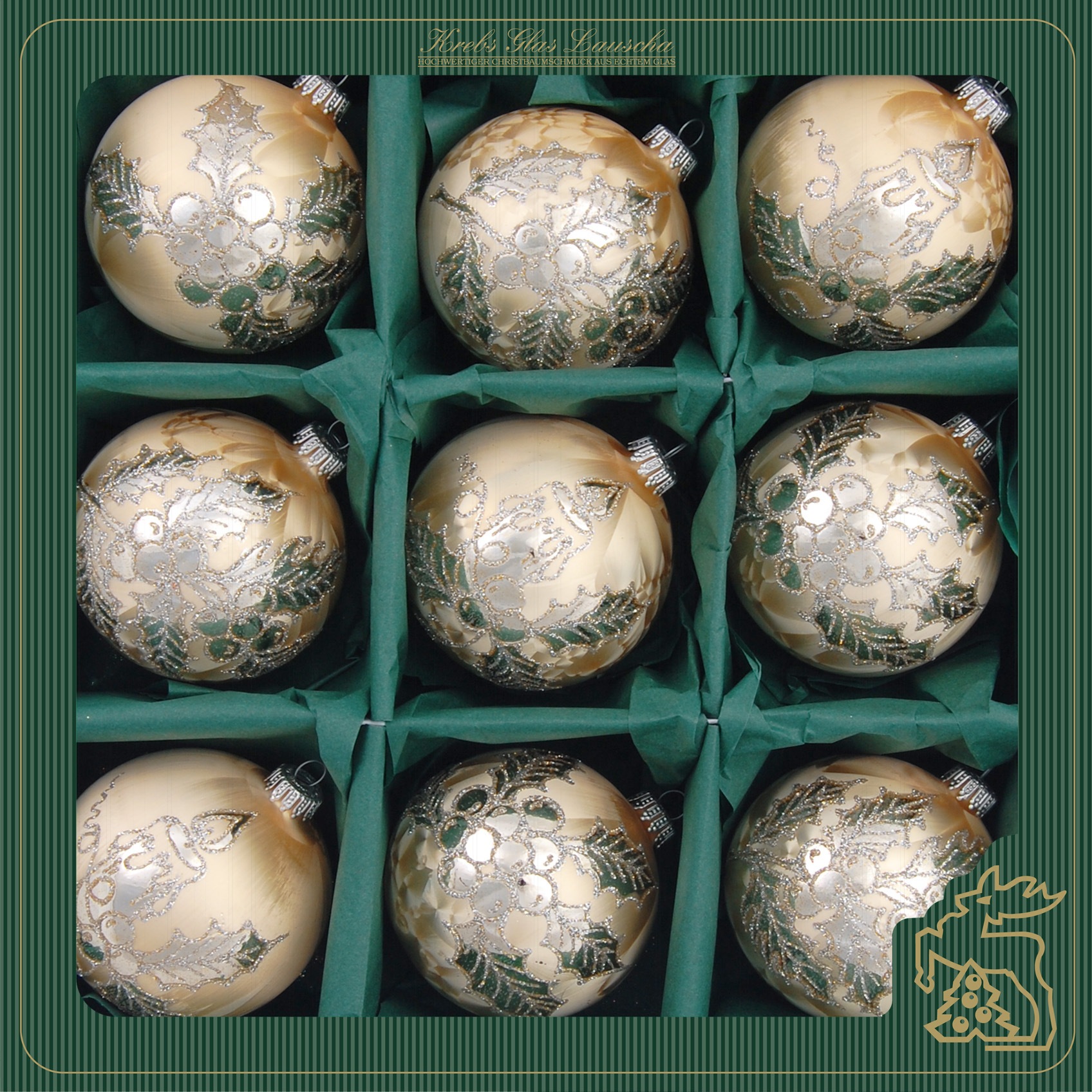 Krebs Glas Lauscha Weihnachtsbaumkugel »KGL03378, Weihnachtsdeko, Christbaumschmuck, Christbaumkugeln Glas« aus Glas, mit Blattdekor