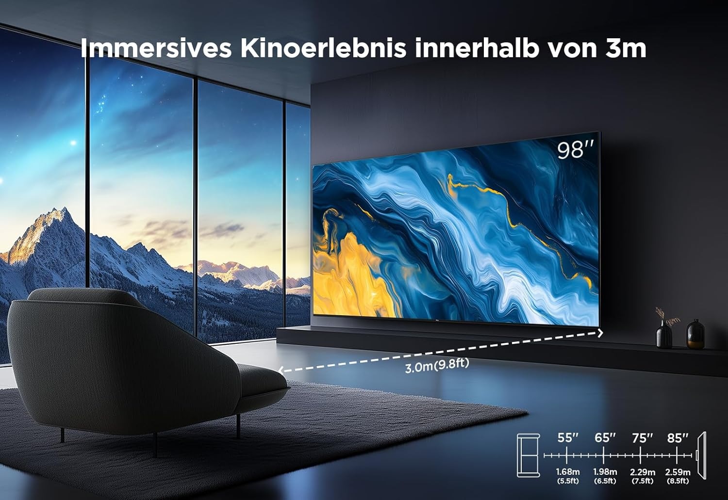 TCL LED-Fernseher »98P743X1«, 4K Ultra HD, Google TV-Smart-TV, HDR, 144Hz, Dolby Vision, Apple TV, Game Master