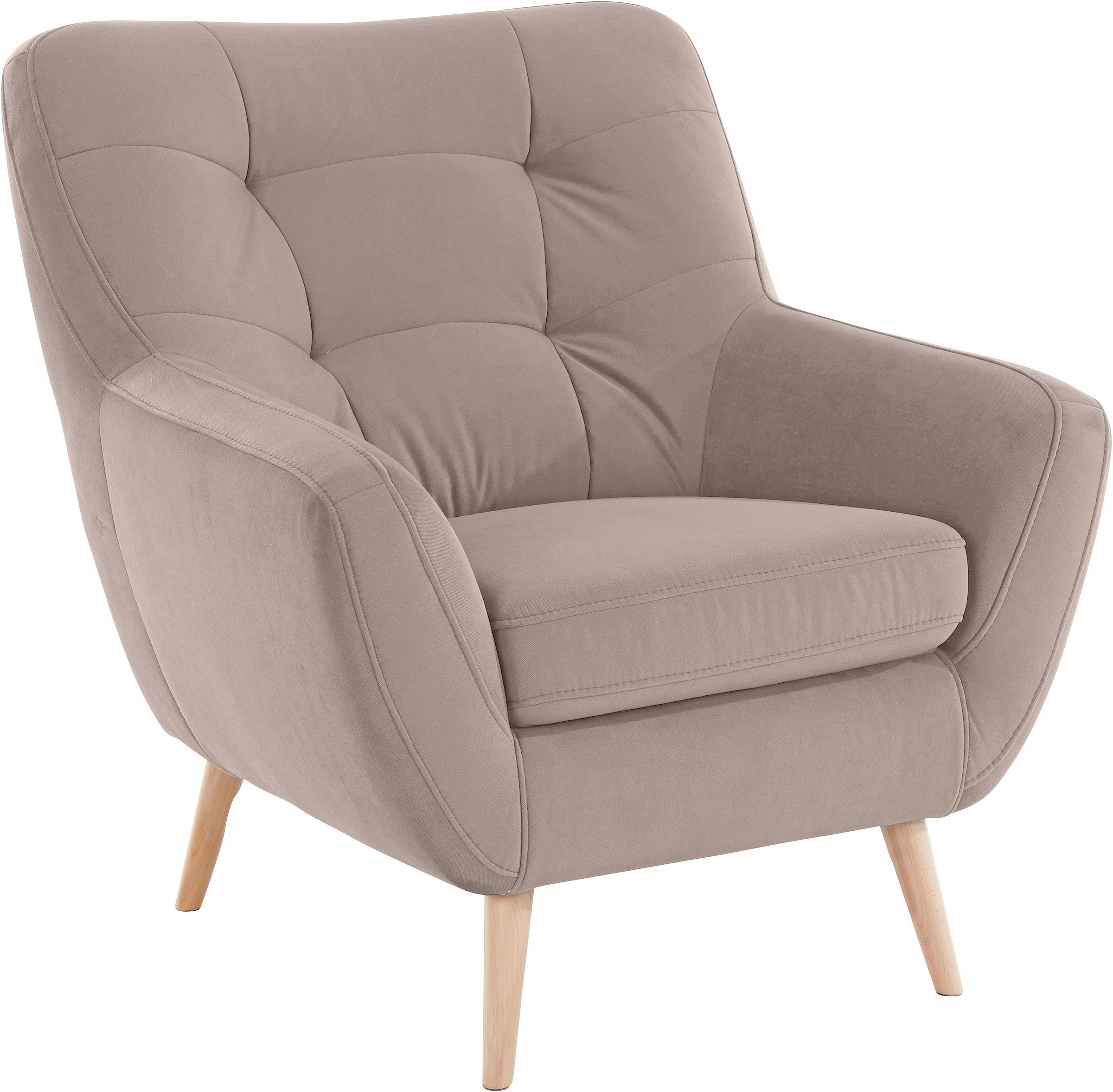 exxpo - sofa fashion Sessel »Scandi, Loungesessel mit tollem Sitzkomfort, hochwertige Polsterung« bequem, hohe Holzfüße