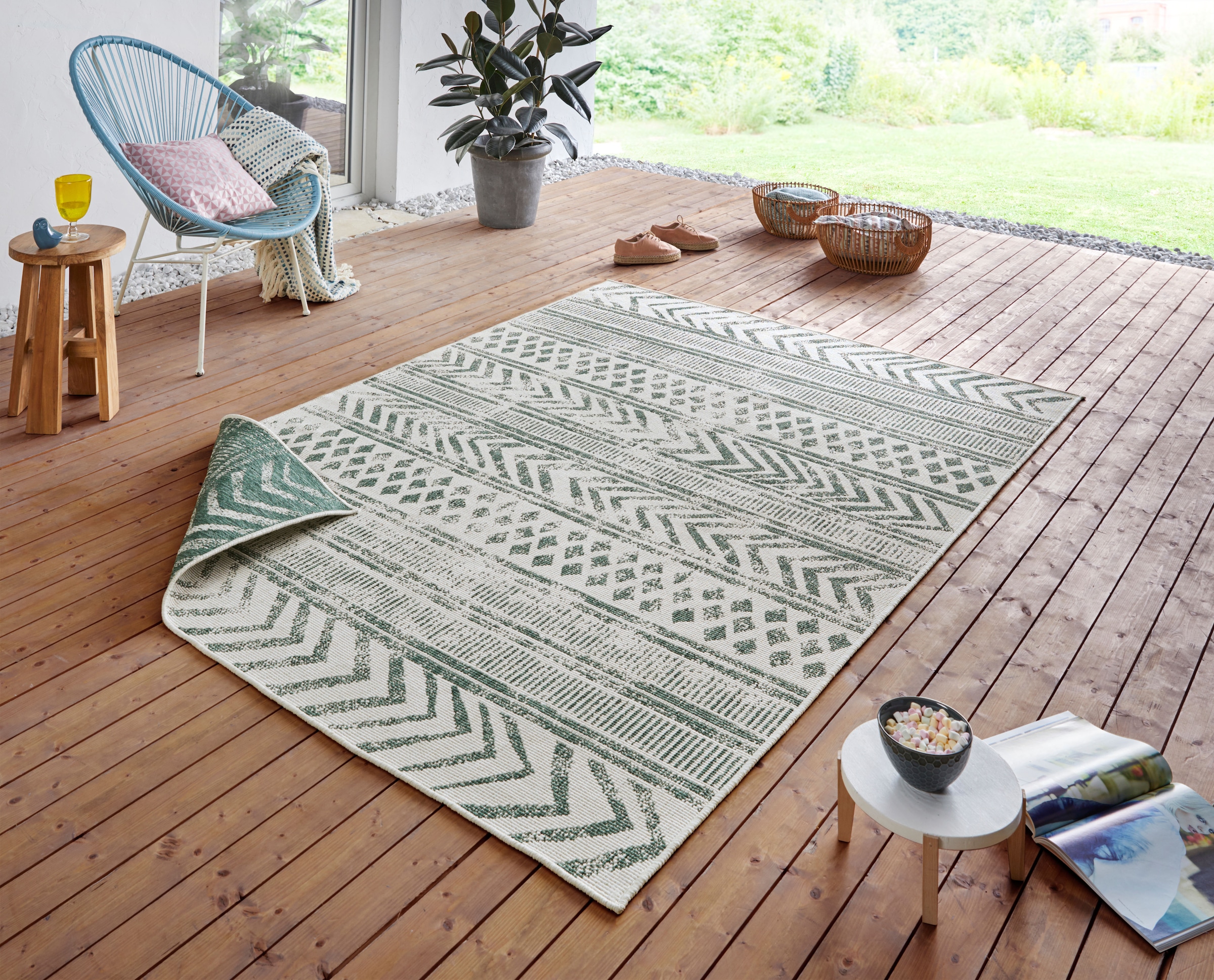 NORTHRUGS Teppich »BIRI Wendeteppich«, Wasserfest, Boho Balkon, rechteckig, Wetterfest, Wohnzimmer, Outdoor, Garten, In