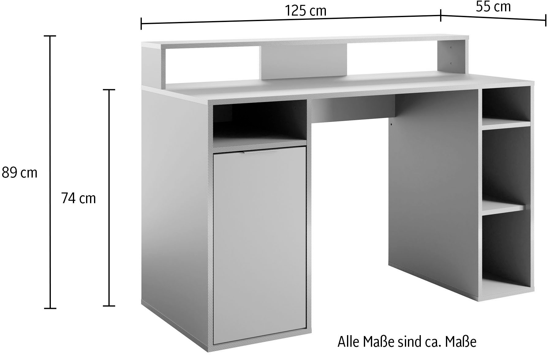 INOSIGN Schreibtisch »Orem«, Gamingtisch mit Tür und Monitoraufsatz, Breite 125 x 55 cm