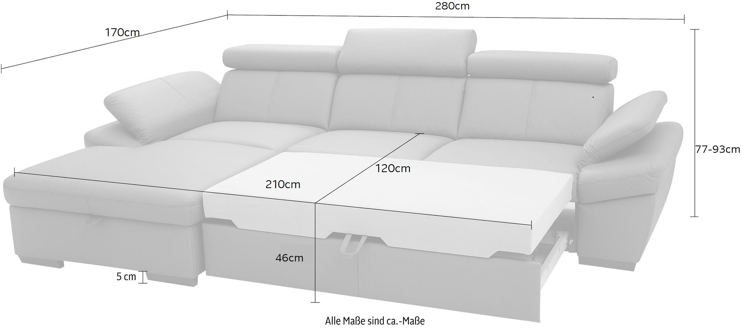 exxpo - sofa fashion Ecksofa »Salerno, klassisch modernes Funktionssofa, hoher Sitzkomfort, L-Form« inkl. Kopf- und Armteilverstellung, wahlweise mit Bettfunktion