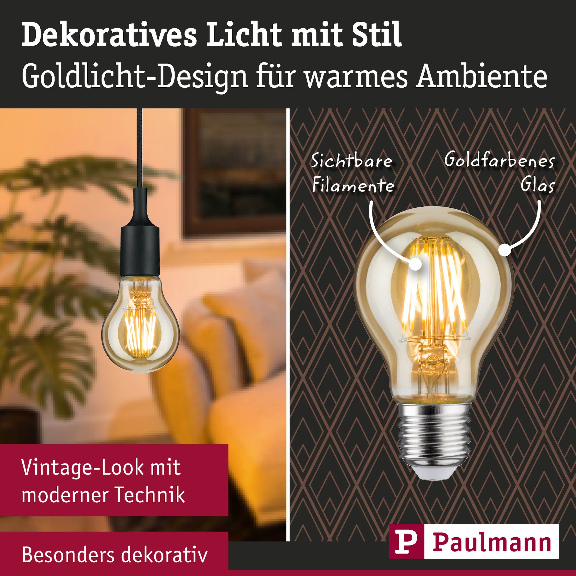 Paulmann LED-Leuchtmittel »E27 Goldlicht dimmbar Vintage AGL 6W dimmbar Vintage AGL 6W« 1 Stk. Extra-Warmweiß 1700 Kelvin