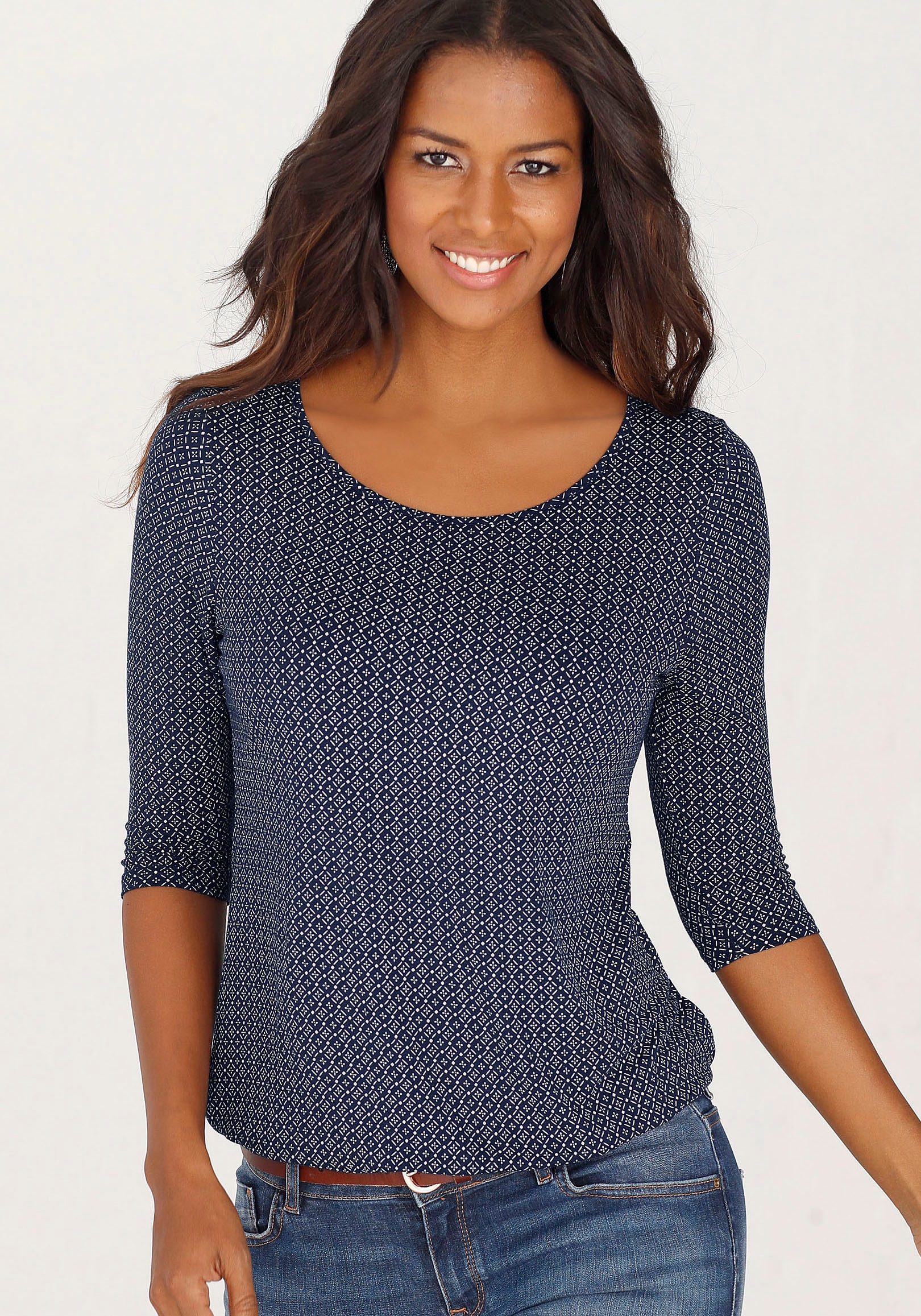 LASCANA 3/4-Arm-Shirt »mit modischem Cut-out«, (2er-Pack), aus weichem Viskose-Stretch