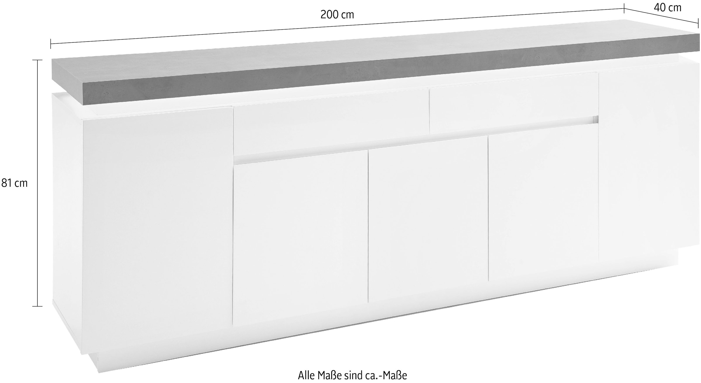 MCA furniture Sideboard »Romina«, mit LED Beleuchtung weiß dimmbar, inkl. Fernbedienung