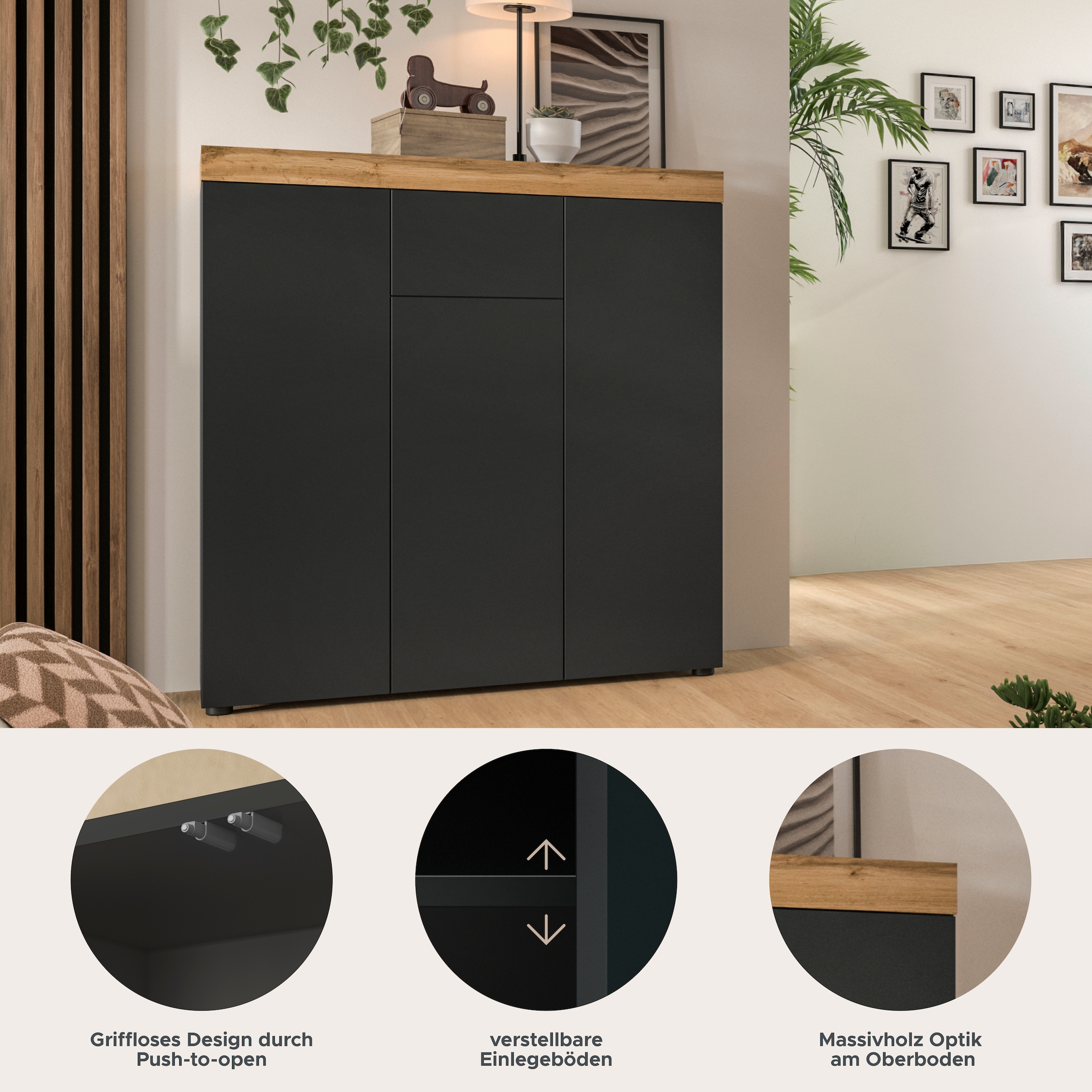 OTTO home Highboard »MAMBO, Höhe 115 cm, in verschiedenen Farben erhältlich« 2 farbige Ausführung, in verschiedenen Farben erhältlich, 1 Stk. tlg. Kommode, Sideboard, Wohnzimmer, Schlafzimmer