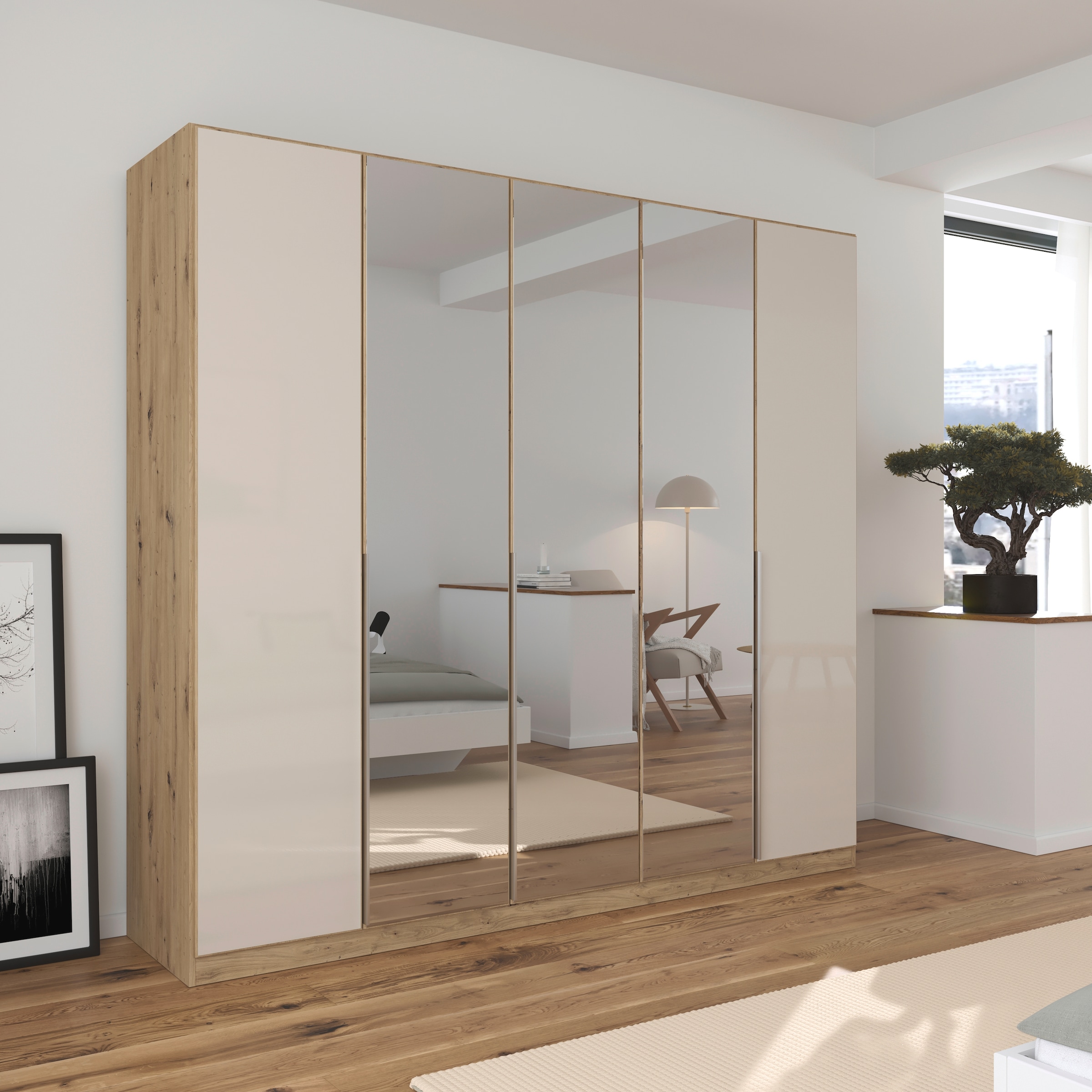 rauch Drehtürenschrank »Kleiderschrank Kleiderschränke Schrank Garderobe AGORDO mit Glasfront«, (in zwei Griff-Farben), durchdachte Innenausstattung, in 6 Breiten und 2 Höhen MADE IN GERMANY