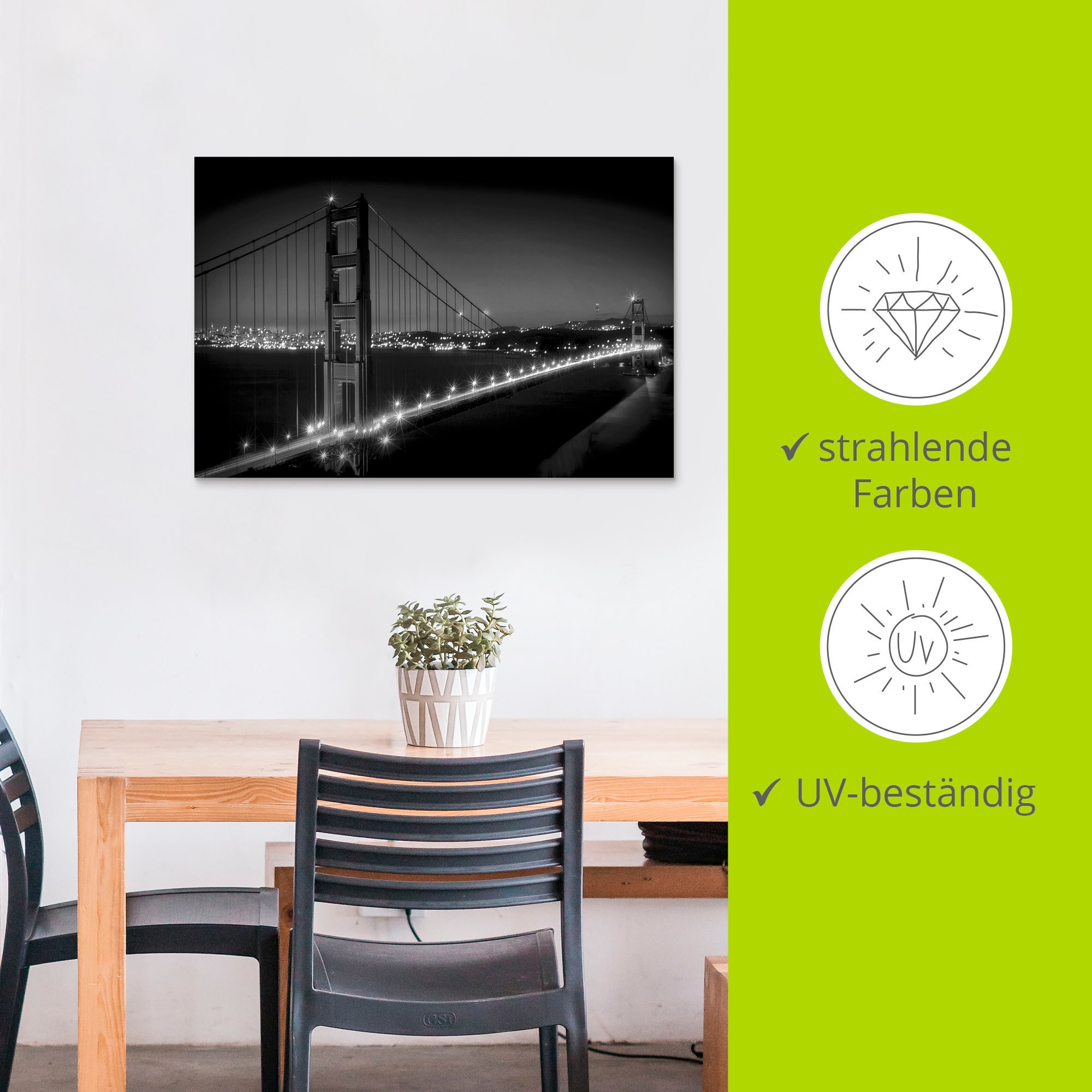 Artland Wandbild »Golden Gate Bridge am Abend«, San Francisco, (1 St.), als Alubild, Outdoorbild, Wandaufkleber in verschied. Größen