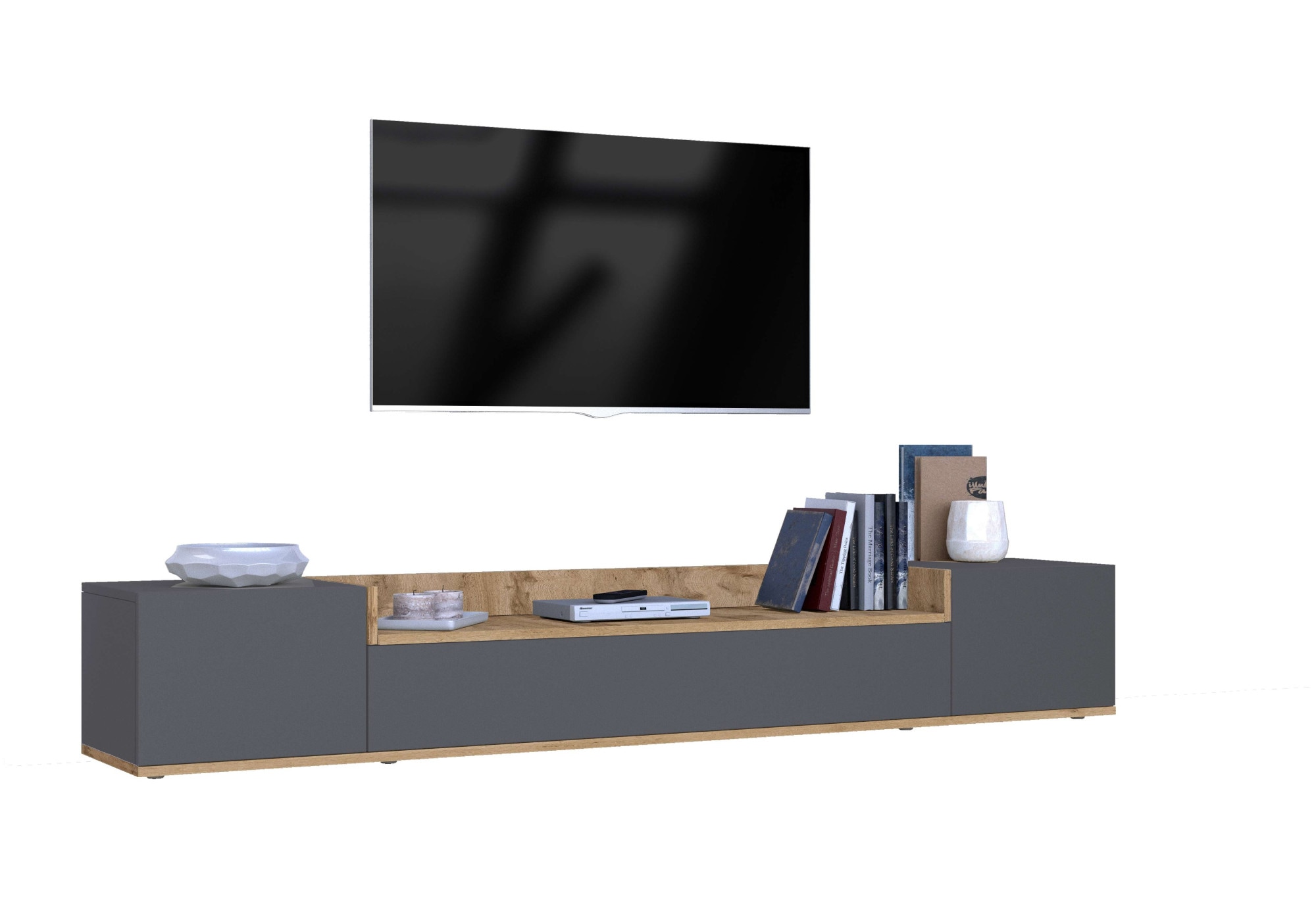 OTTO home Lowboard »BOLSENA,TV-Kommode, TV-Möbel,TV-Bank, 4 Fächer und offenes Ablagefach« 1 Stk. tlg. stehend/hängend montierbar, Made in Italy, B/T/H: 200 × 35 × 31,2 cm