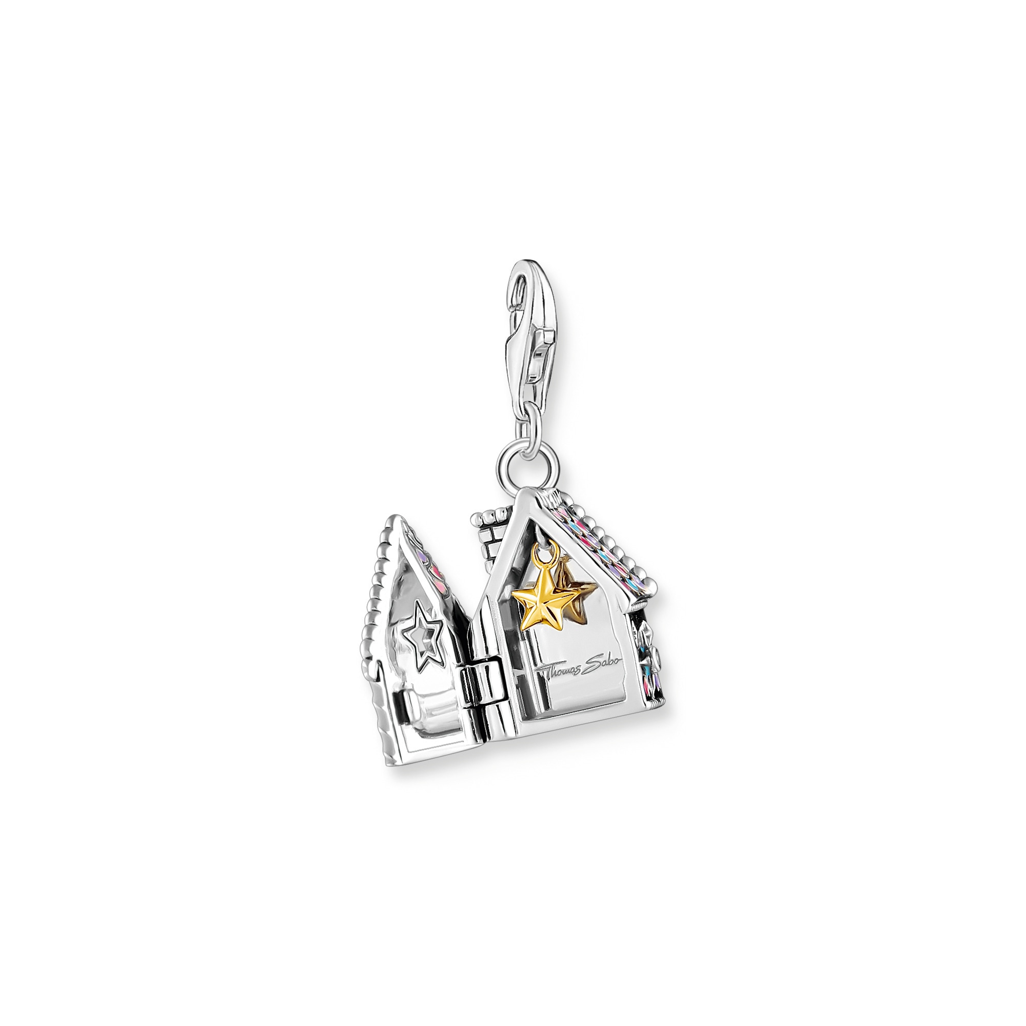 THOMAS SABO Charm-Einhänger »Lebkuchenhaus Silber« mit Glas-Keramik Stein, Zirkonia (synth.), Rubin (synth.)