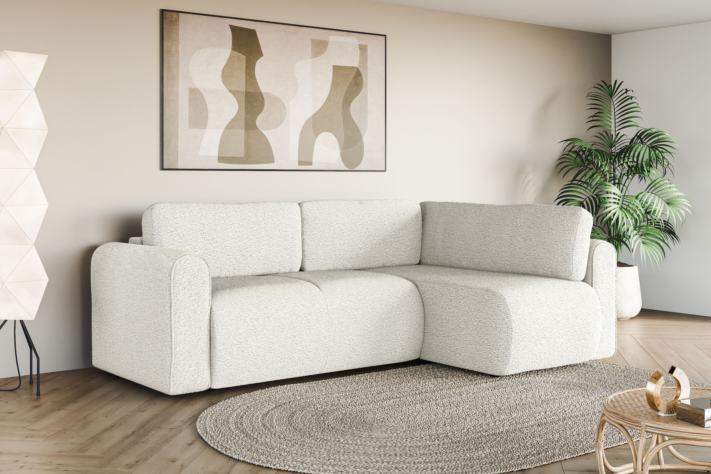 INOSIGN Ecksofa »Ecksofa Zacharia wahlweise mit Bettfunktion, BxTxH 250x166x86 cm«, L-Form mit Wellenunterfederung, Recamiere beidseitig montierbar