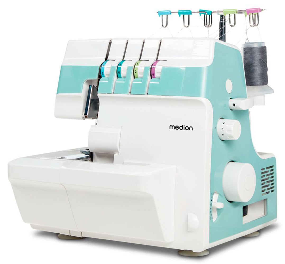 Medion® Overlock-Nähmaschine »MD 19169, Teleskopfadenführung, Zubehör- Fach,«, 4 Fäden gleichzeitig, Nähen mit 2 Nadeln, Einstellbare Fadenspannung