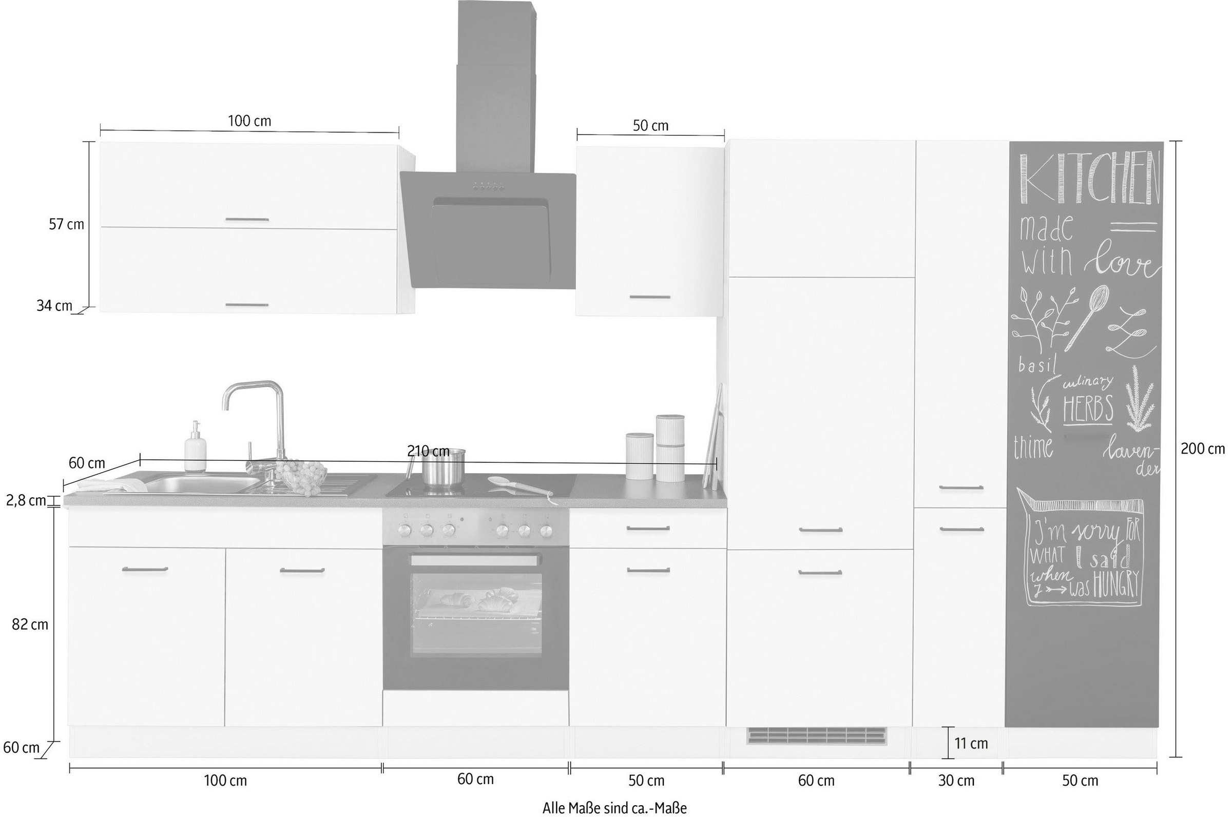 KOCHSTATION Küchenzeile »KS-Trier« mit E-Geräten, Breite 350 cm
