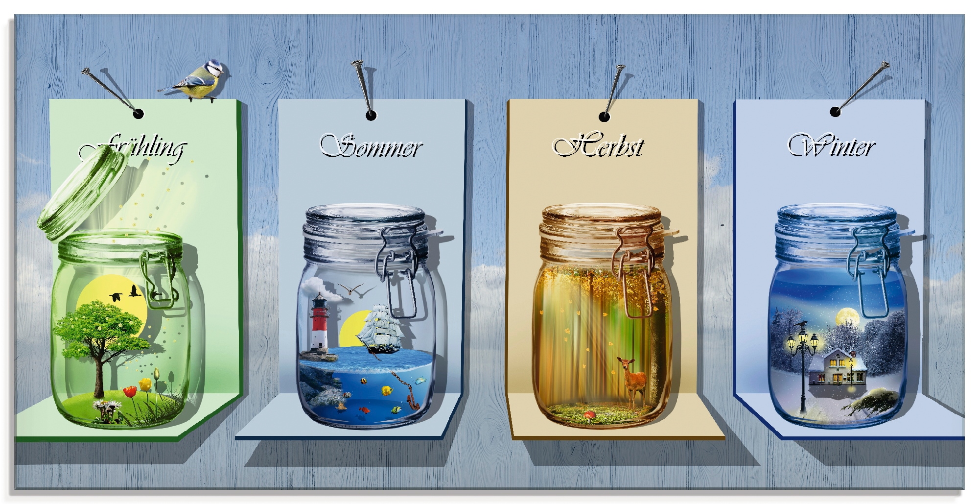 Artland Glasbild »Jahreszeiten in Gläsern«, Vier Jahreszeiten, (1 St.), in verschiedenen  Größen auf Rechnung bestellen