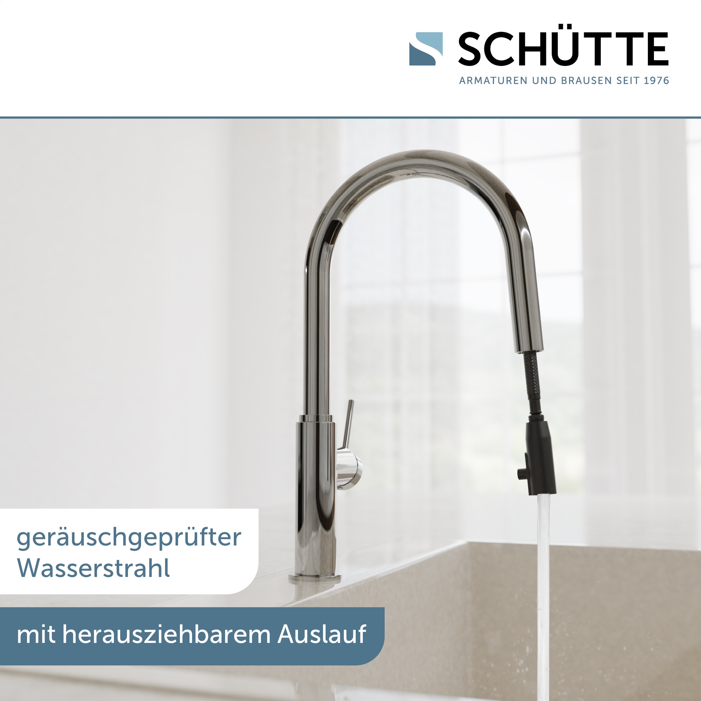 Schütte Spültischarmatur »BLACKPOOL« energiesp. Cold-Start-Funkt., 360° schwenkbar, ausziehbarer Schlauch