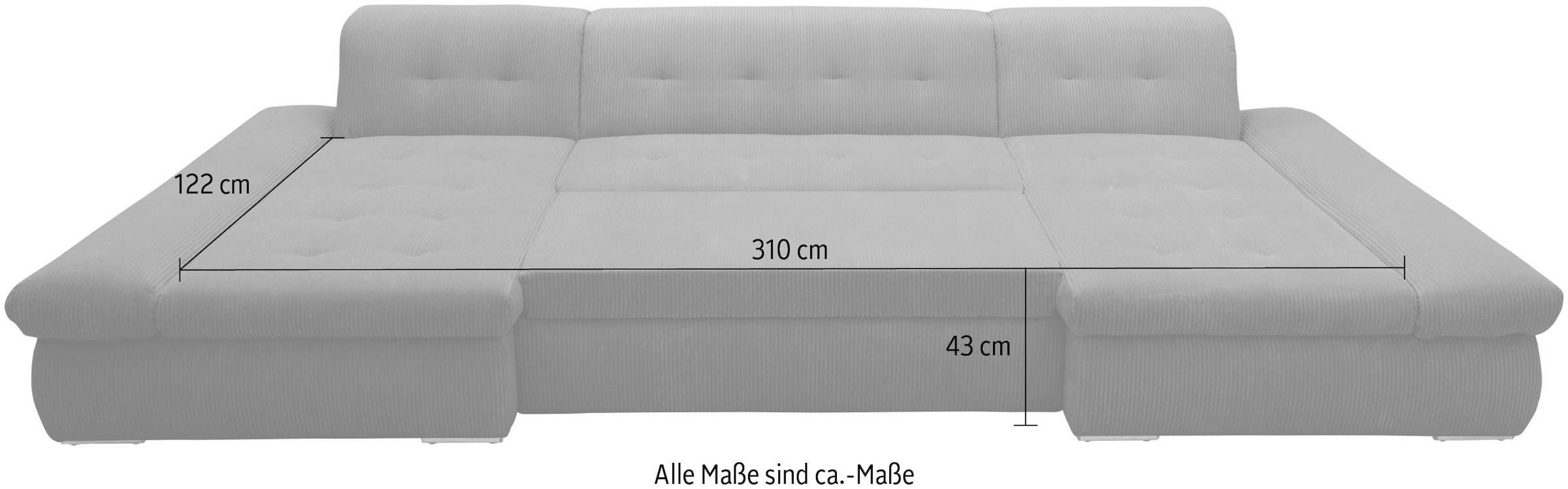 DOMO collection Wohnlandschaft »Moric wahlweise mit Bettfunktion und Armteilverstellung, XXL«, U-Form, beidseitig mit Recamiere, incl. Zierkissen, Cord-Bezug