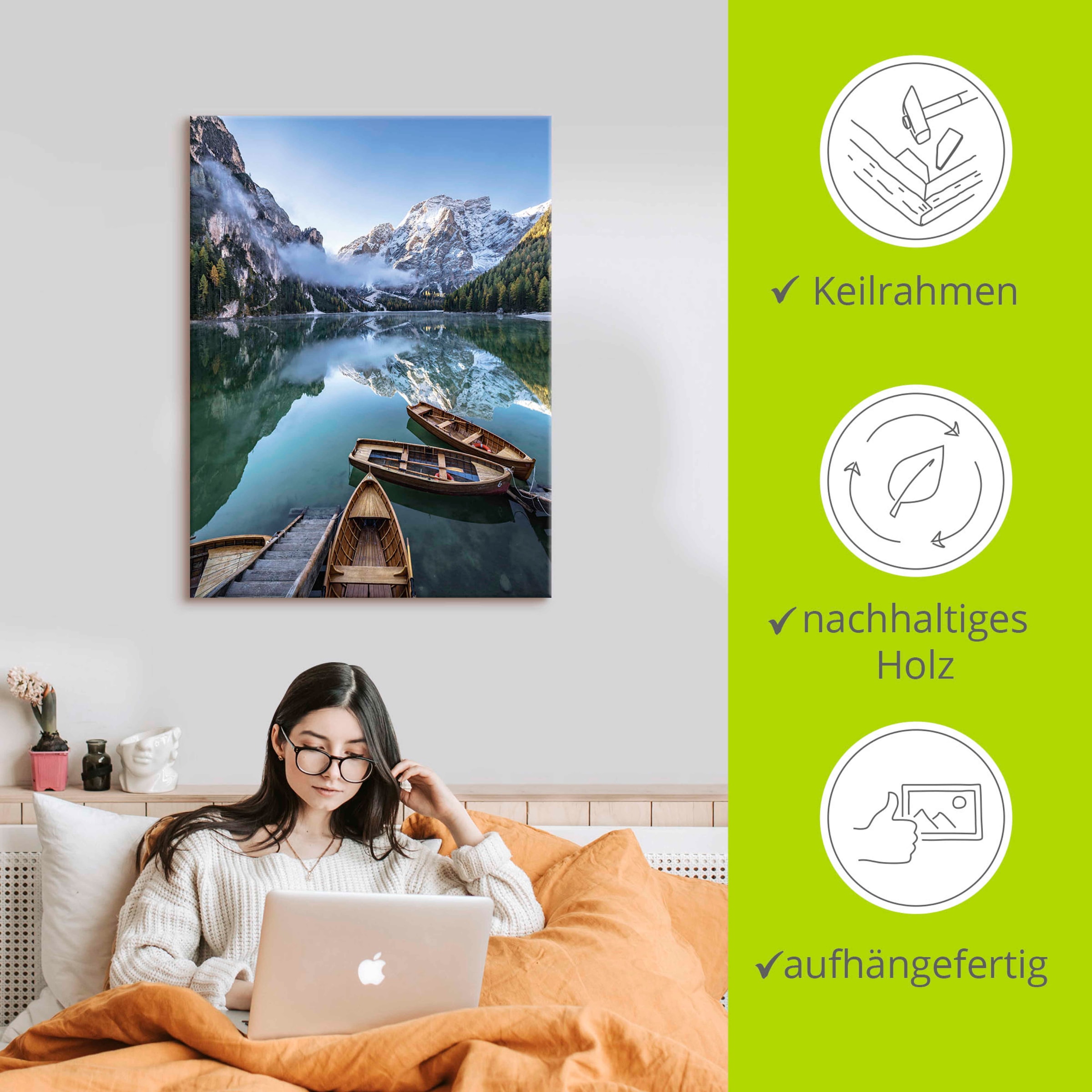 Artland Wandbild »Pragser Wildsee in Südtirol« 1 Stk. tlg. als Alubild, Leinwandbild in verschied. Größen