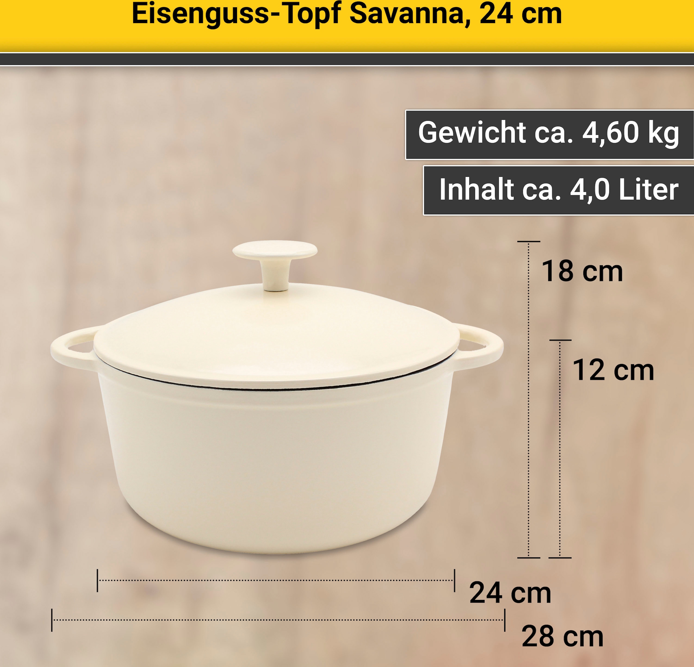 Krüger Fleischtopf »Savanna«, Eisenguss, Ø 24 cm, Induktion mit 3 Jahren  XXL Garantie