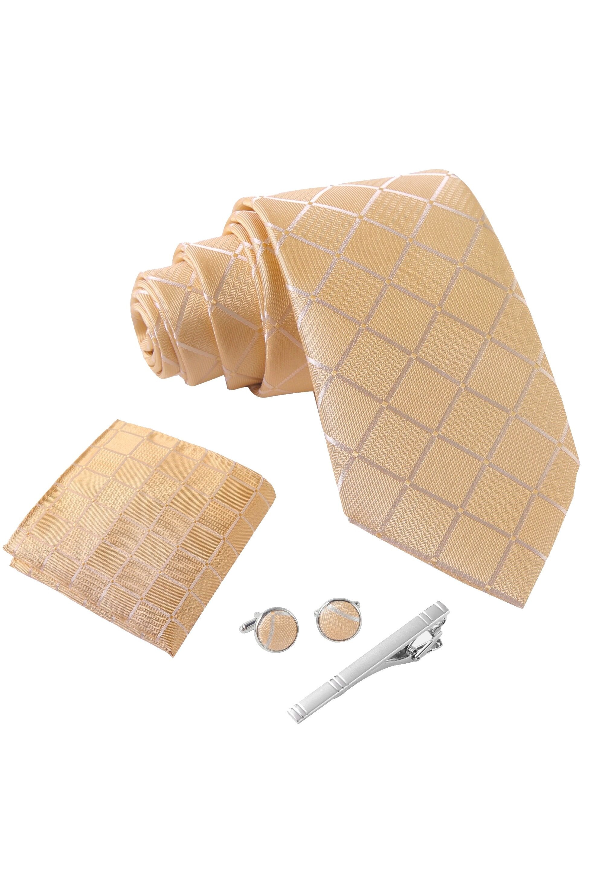 Massi Morino Krawatte »Massi Morino Krawatten-Set« mit Einstecktuch, Manschettenknöpfen und Krawattenklammer