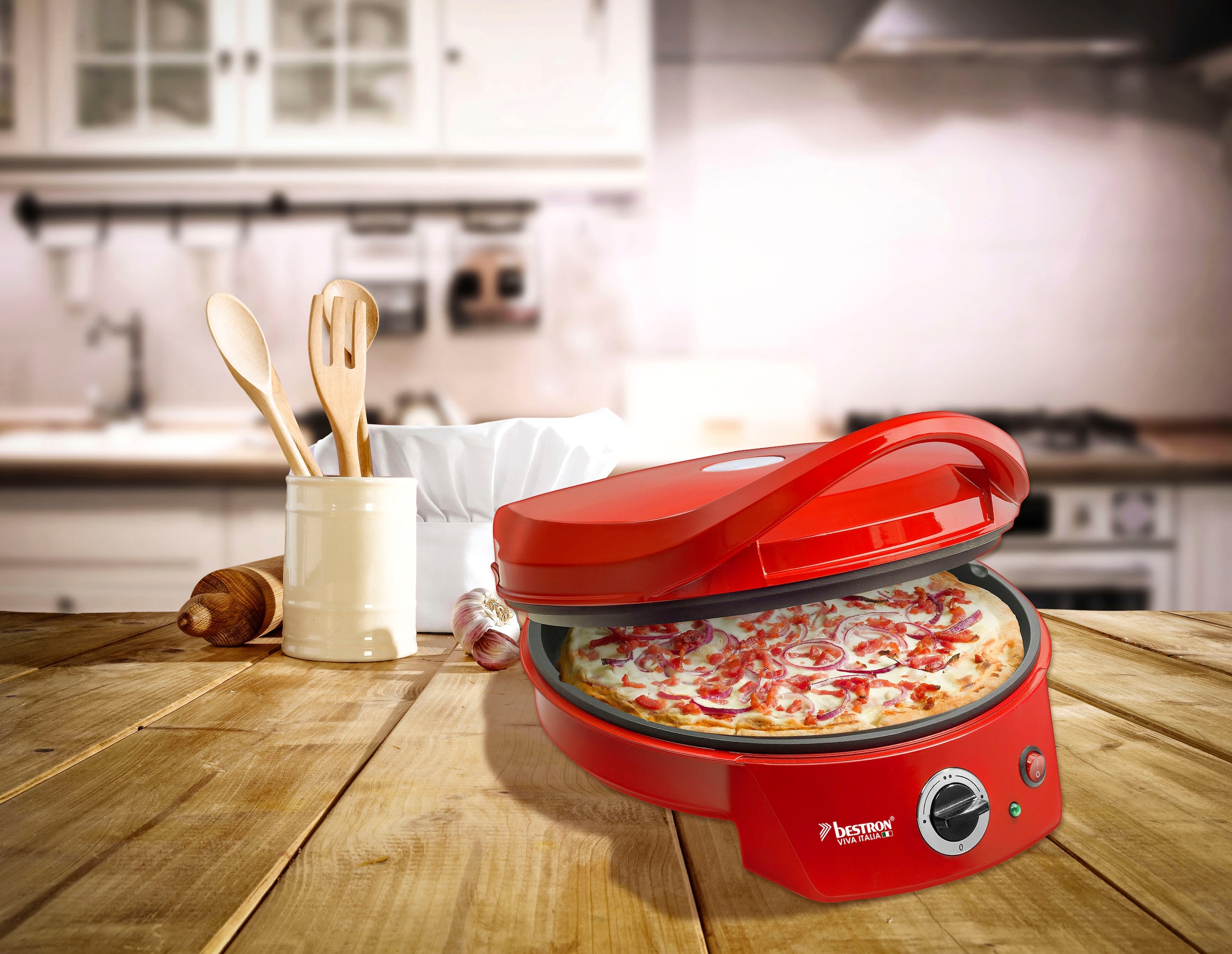 bestron Pizzaofen »APZ400 Viva Italia«, Ober-/Unterhitze, Bis max. 180°C, 1800  Watt, Rot mit 3 Jahren XXL Garantie